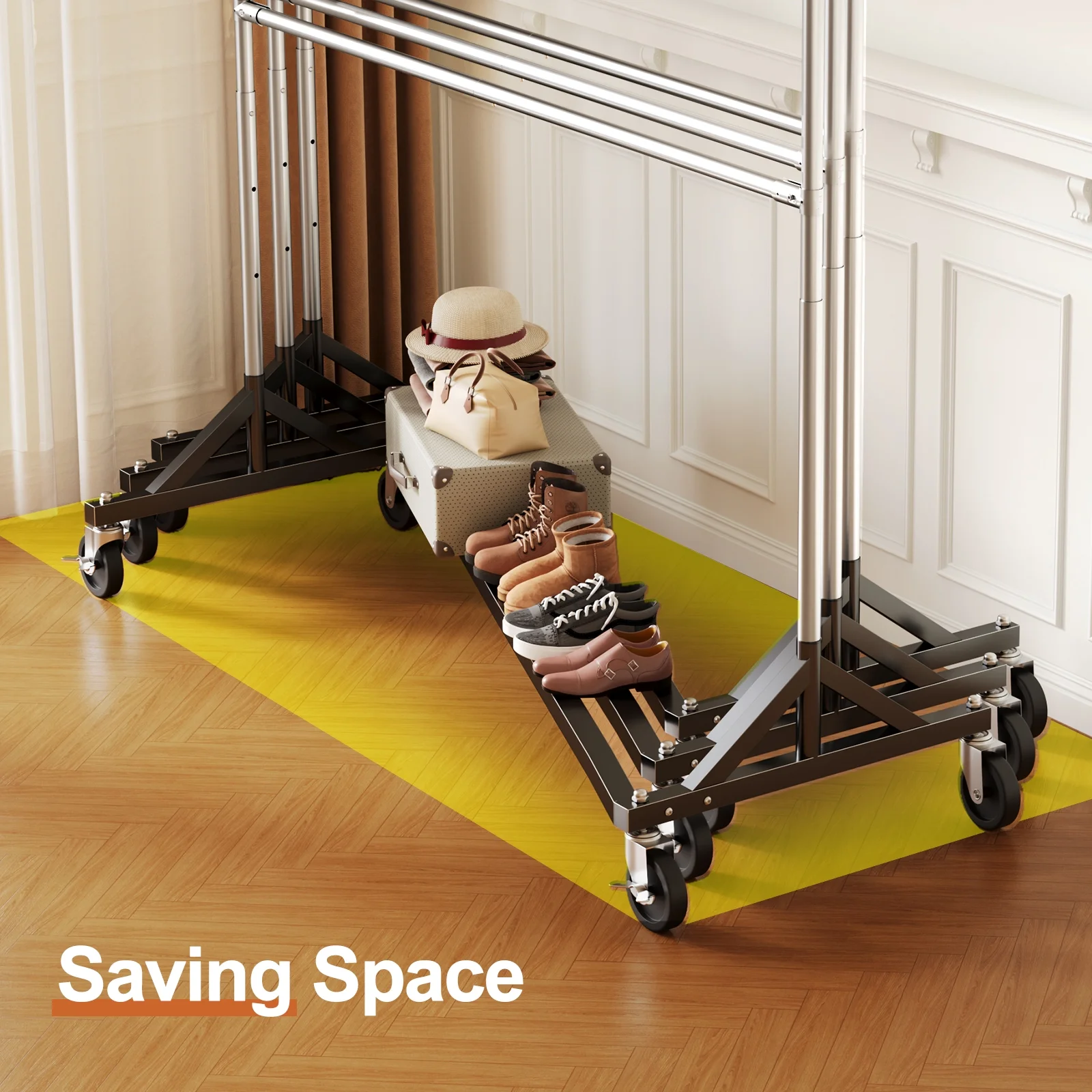 HOKEEPER 400LBS Commercial Z Base Garment Rack Heavy Duty Clothing Rack Height Adjustable Rolling Clothes Rack for Hanging Clothes Racks on Wheels Portable Z Rack Chrome Finish - Image 16