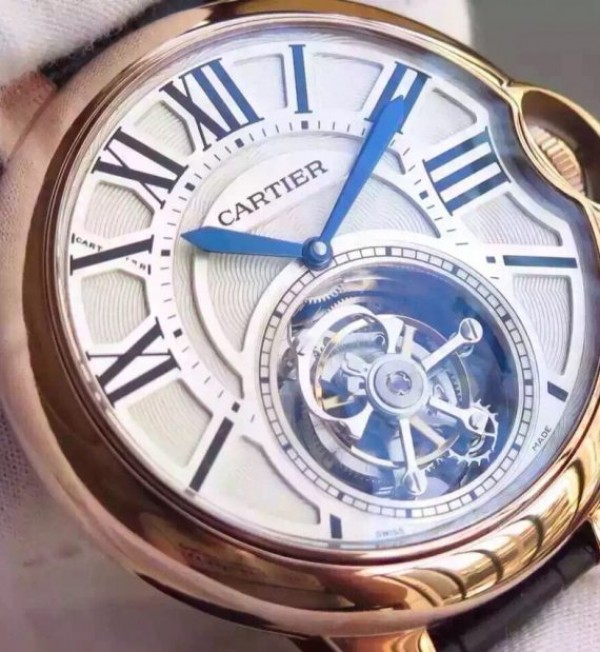 Replica Cartier Ballon de Cartier 46MM Tourbillon RG White Dial Leather Strap Flying Tour - Top club