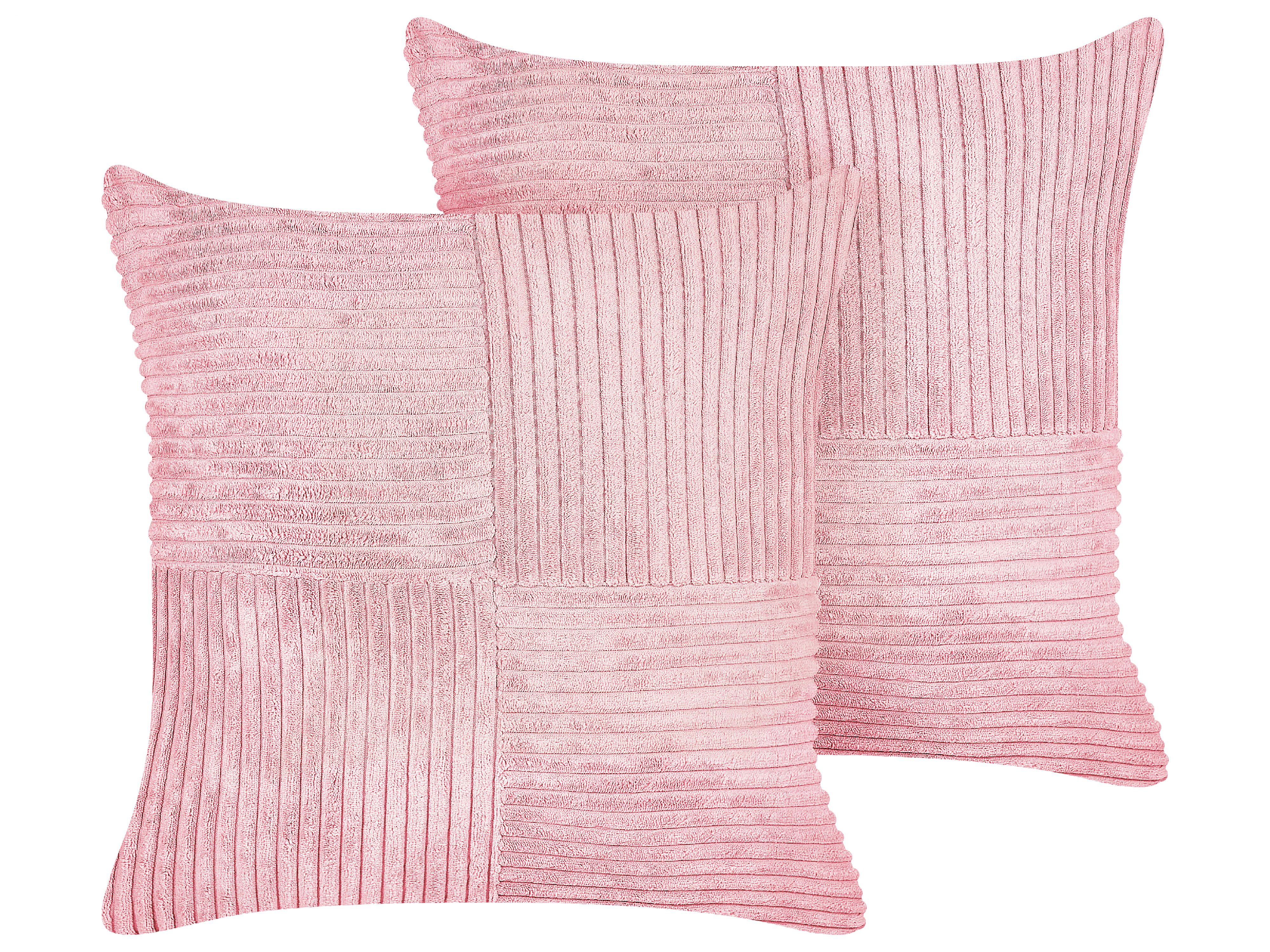 Set of 2 Decorative Cushions MILLET Corduroy 43 x 43 cm Pink Geometric Pattern