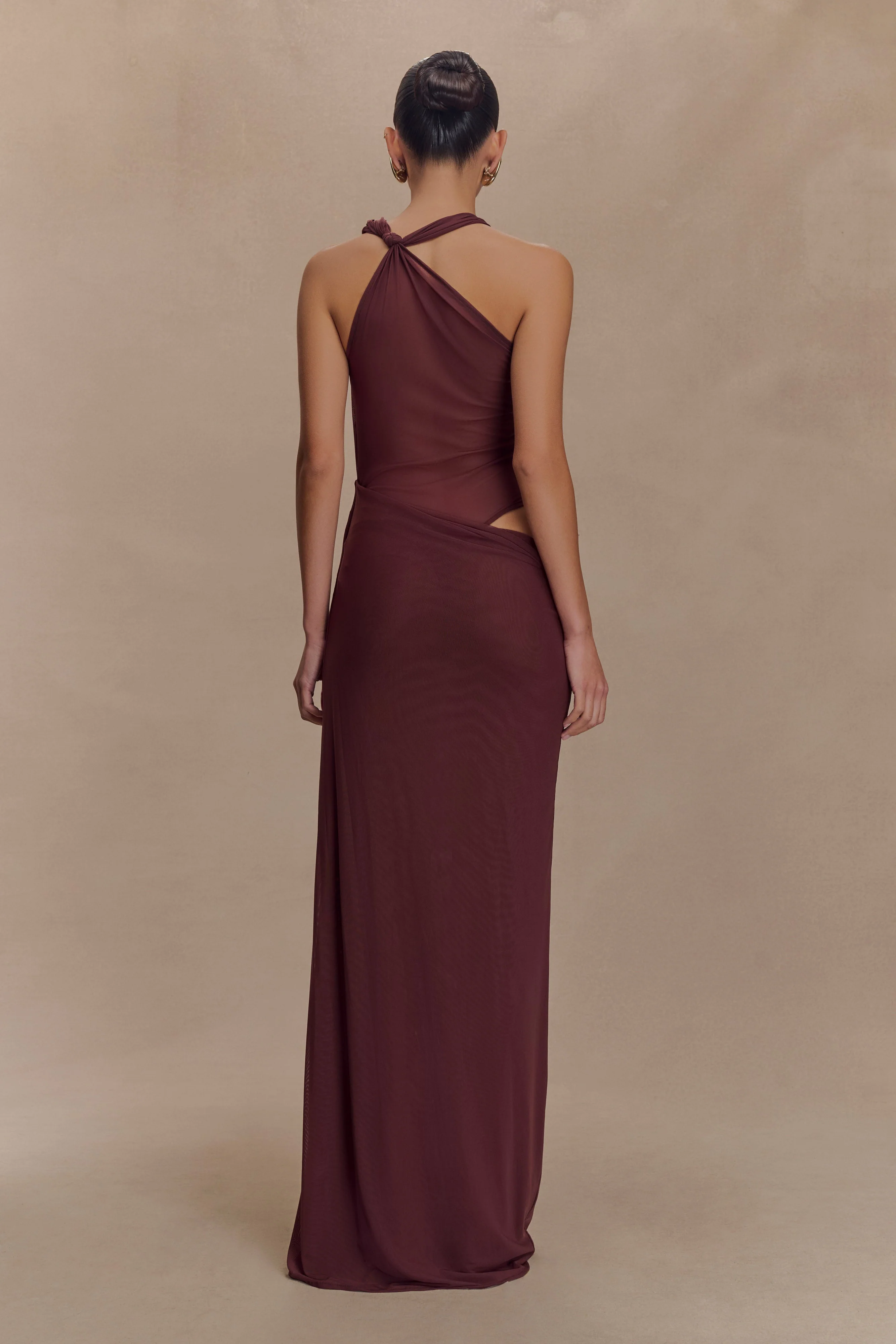 Edwina Knotted Mesh Maxi Dress - Mahogany
