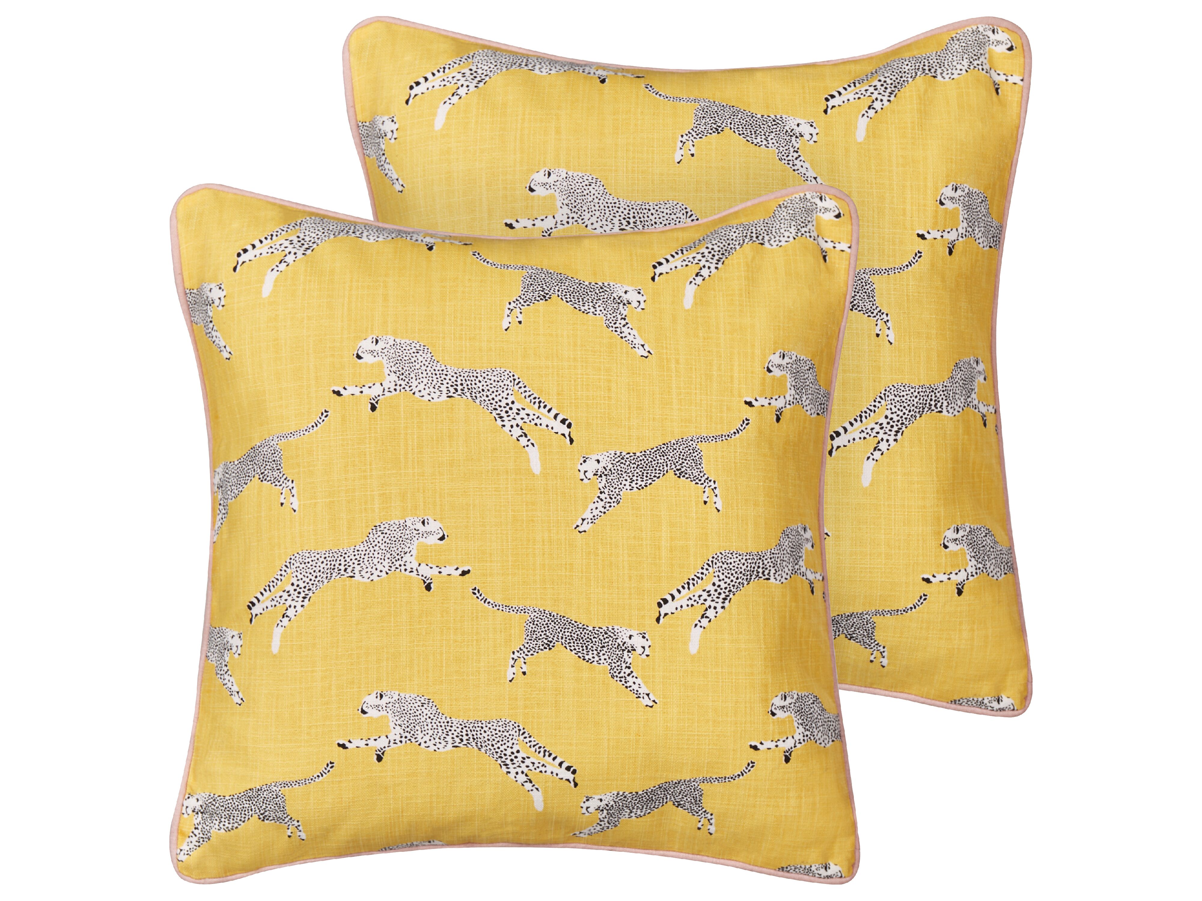 Set of 2 Decorative Cushions ARALES Cotton 45 x 45 cm Yellow Animal Pattern