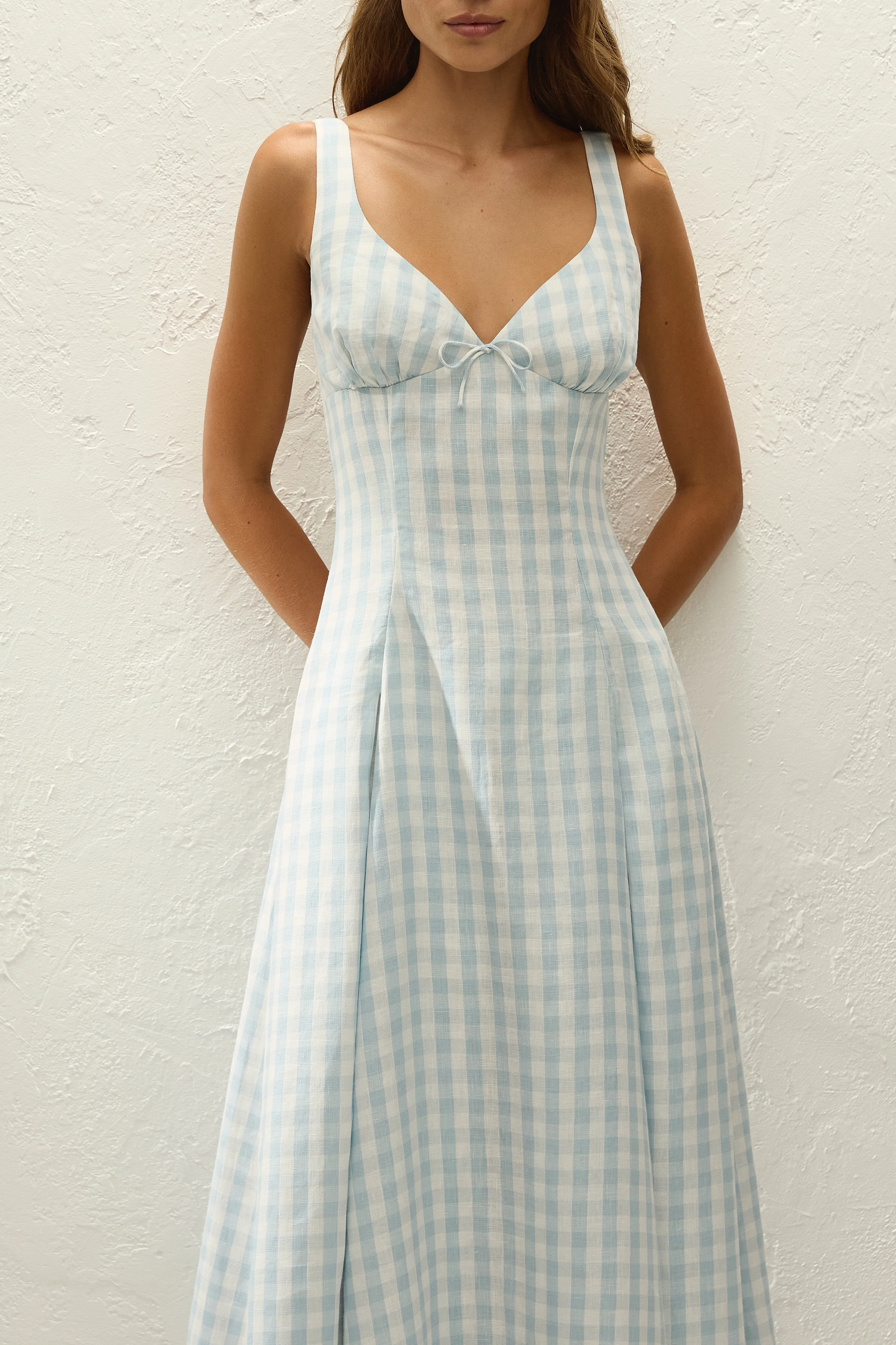 Adalee Midi Dress Gingham Sky Blue