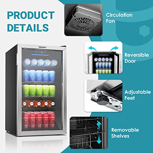 EUHOMY Beverage Refrigerator, 126 Can Mini fridge with Glass Door - Image 3