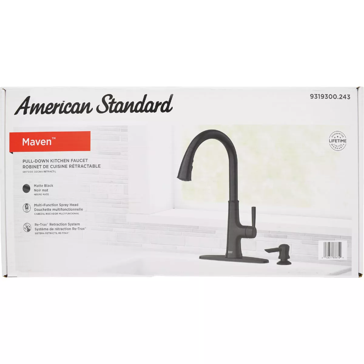 American Standard Maven 1-Handle Lever Pull-Down Kitchen Faucet with Soap Dispenser, Matte Black