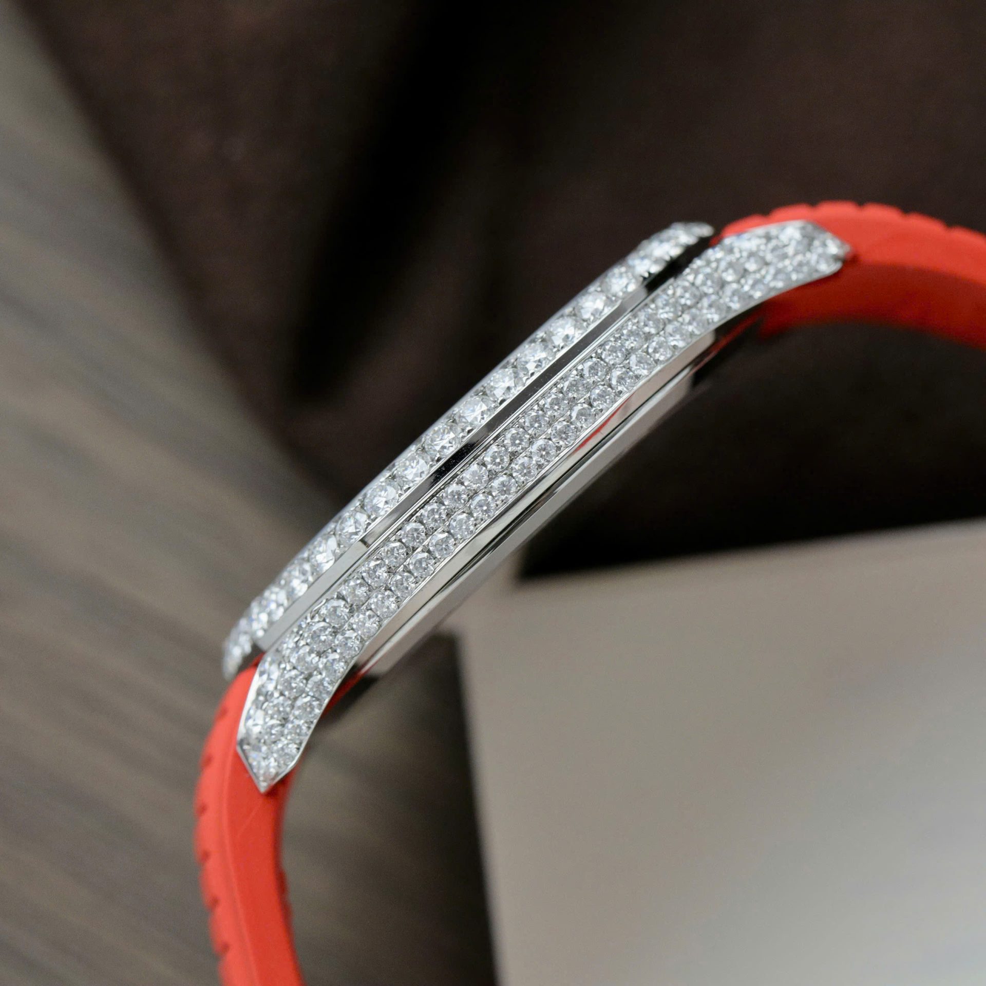 Patek Philippe Aquanaut 5167 Rep 11 Watch Custom Moissanite Diamonds Red Rubber Strap 40mm - Top club