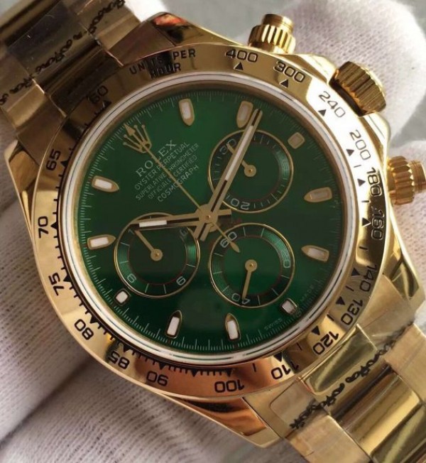 Replica Rolex Daytona 116518 YG Green Dial on YG Bracelet A4130 - Elite Watch Atelier