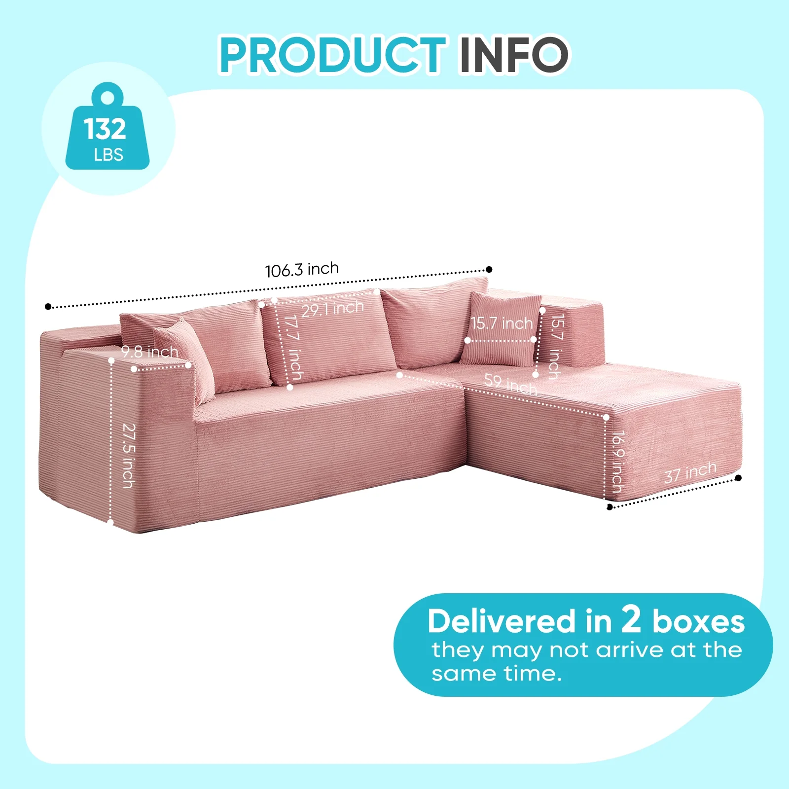 ZAFLY 106" Cloud Sectional Couch with Chaise, No Assembly Required L Shaped Sleeper Sofa, Oversized Deep Seat Modular Couches and Sofas for Living Room - Right, Black - Image 22