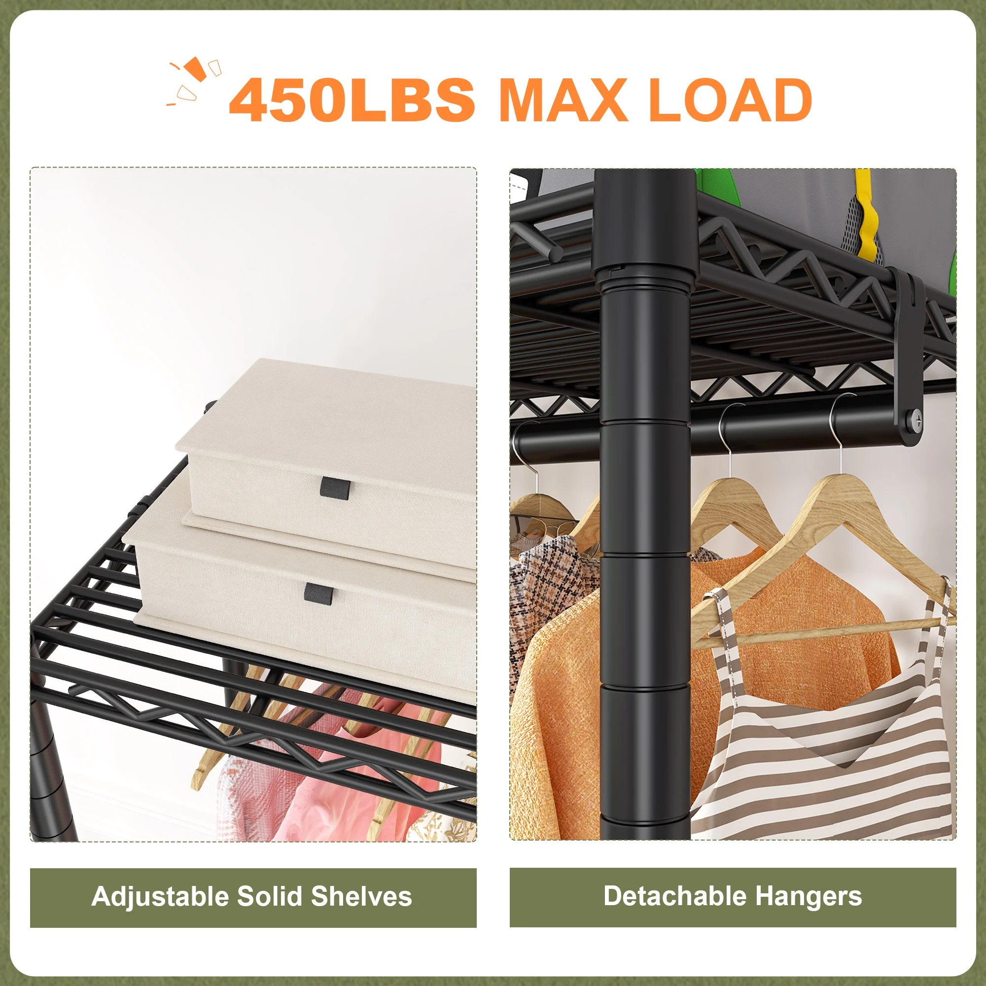 EnHomee Rolling Closet Rack with Dustproof Cover,450LBS Load Capacity Adjustable 81