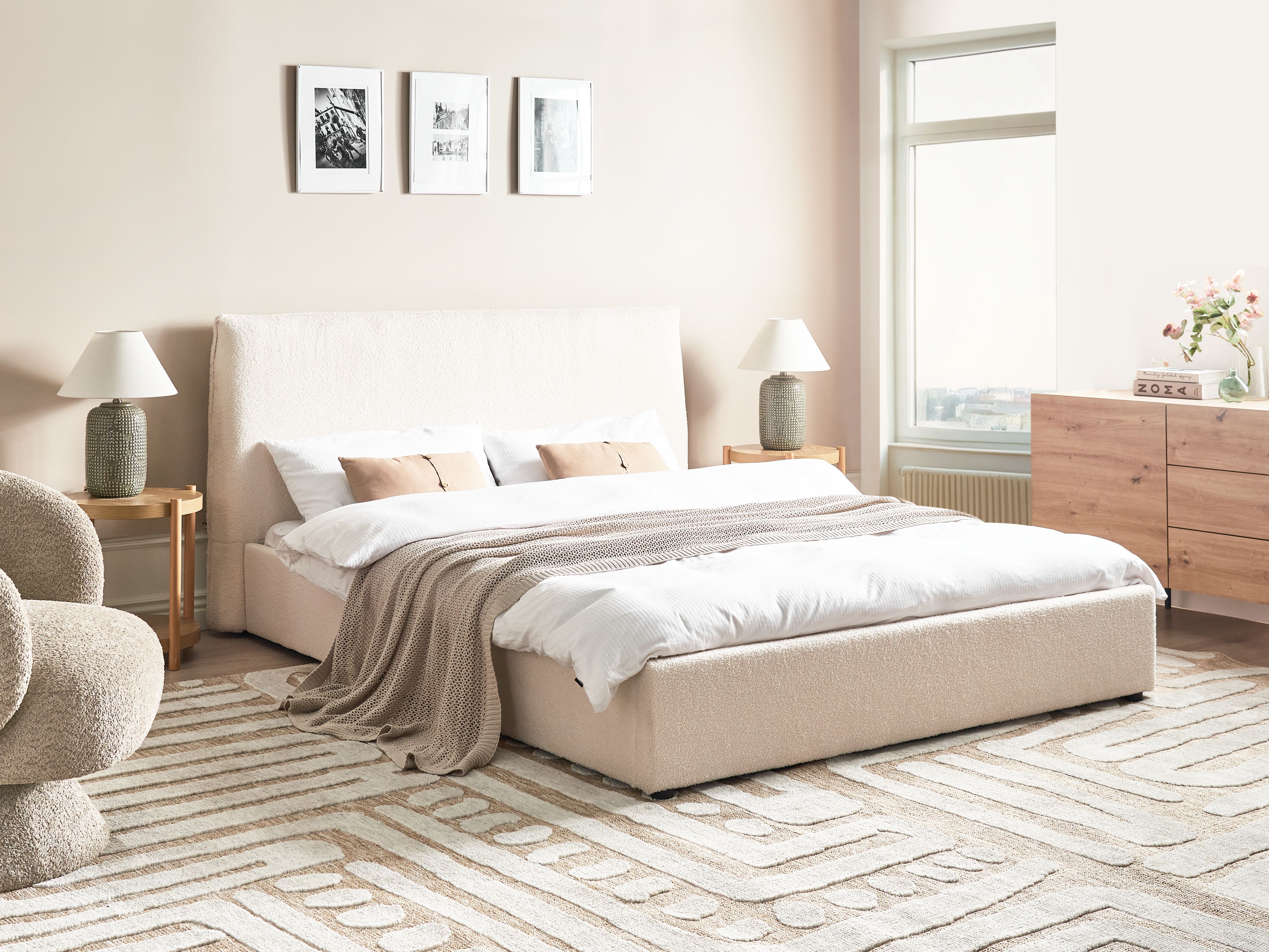 Waterbed Boucle LAVAUR 160 x 200 cm (EU King Size) Off-White