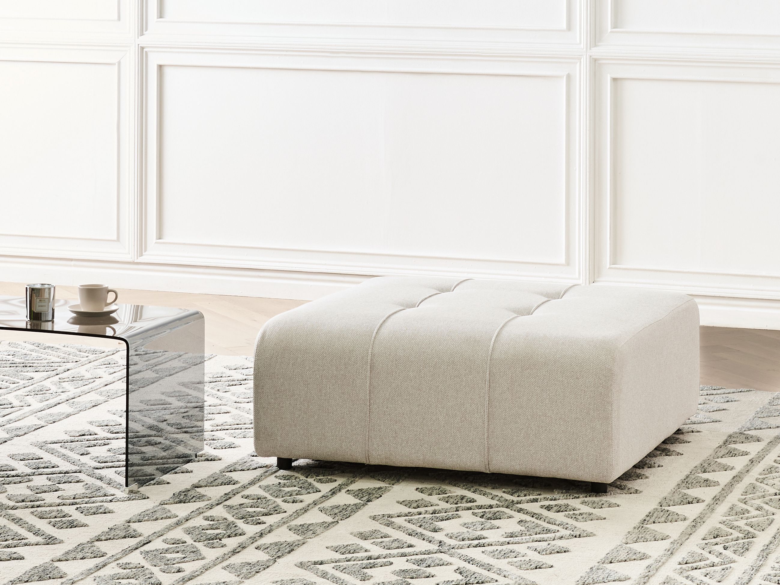 Ottoman INNVIK Fabric Light Beige