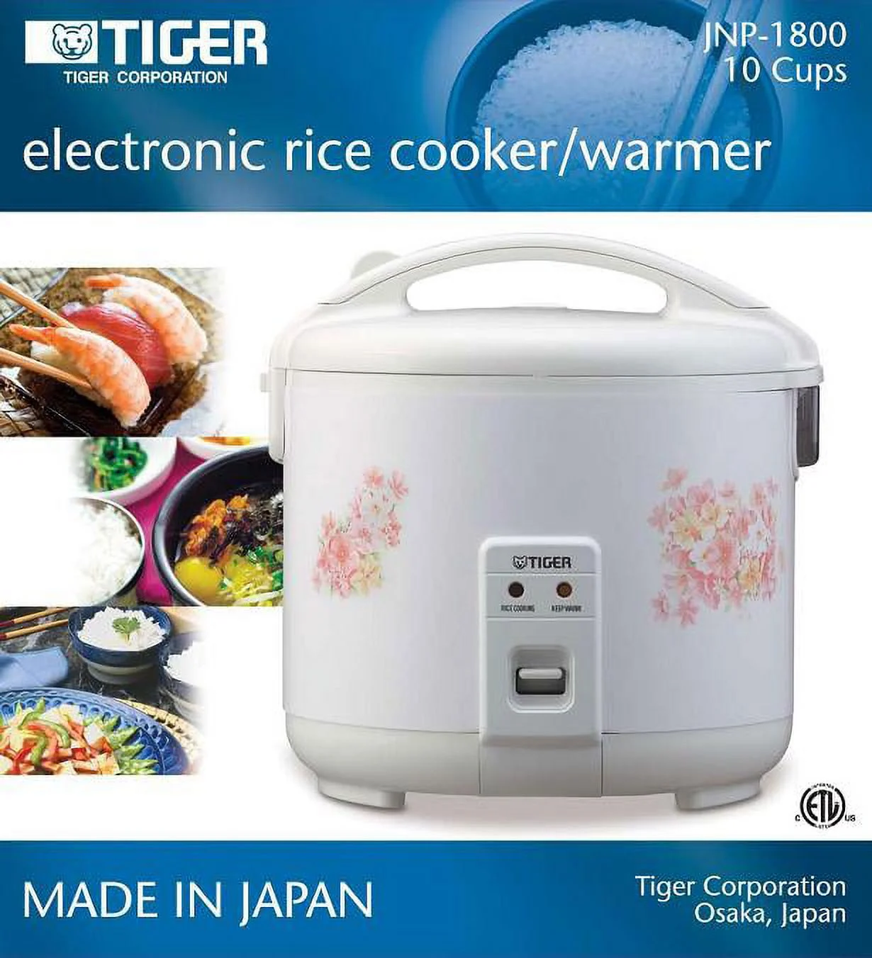 Tiger JNP-1800 10-Cup Floral White Rice Cooker & Warmer - Image 4