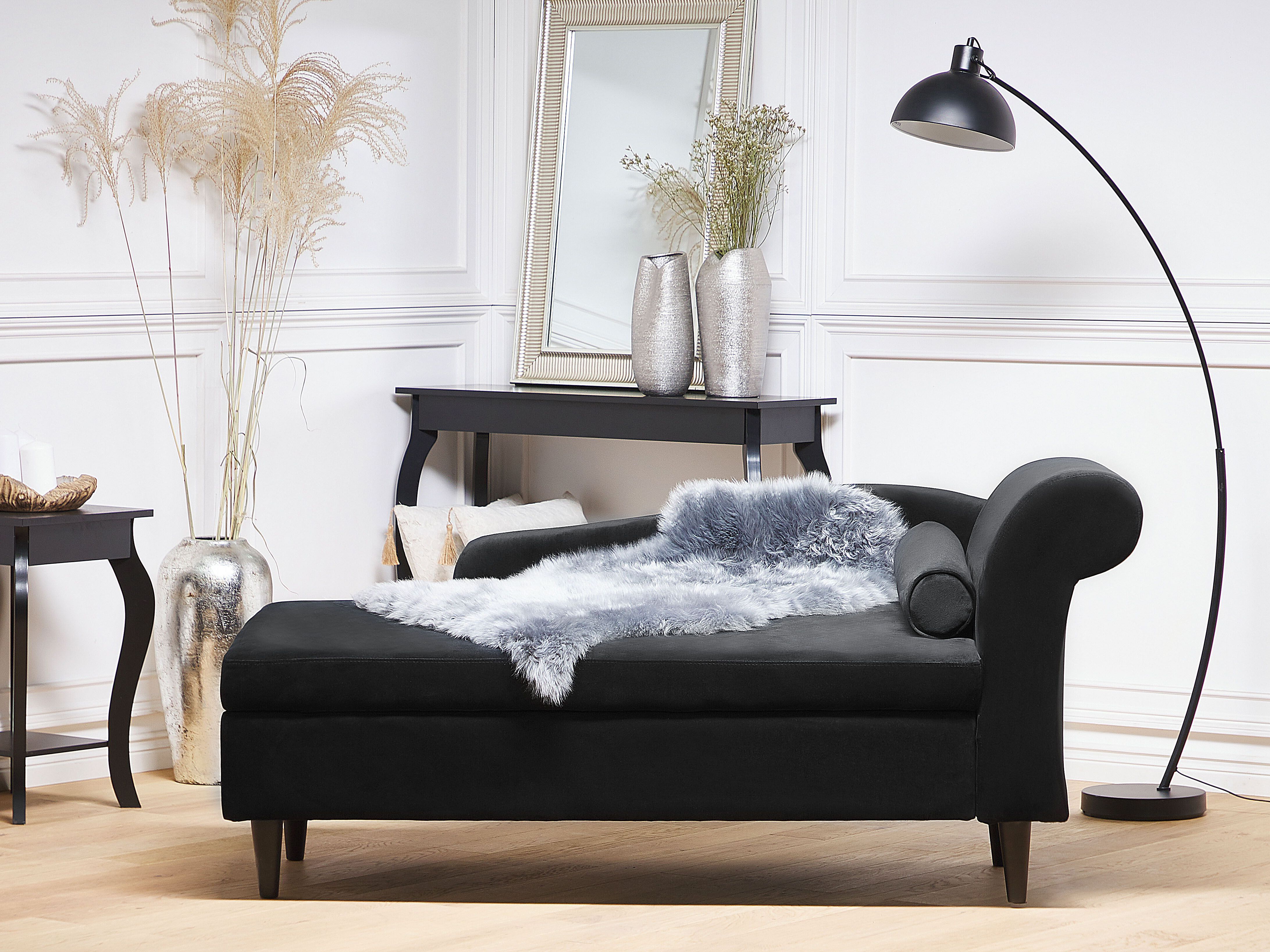 Right-Hand Chaise Lounge LUIRO Velvet Black with Storage