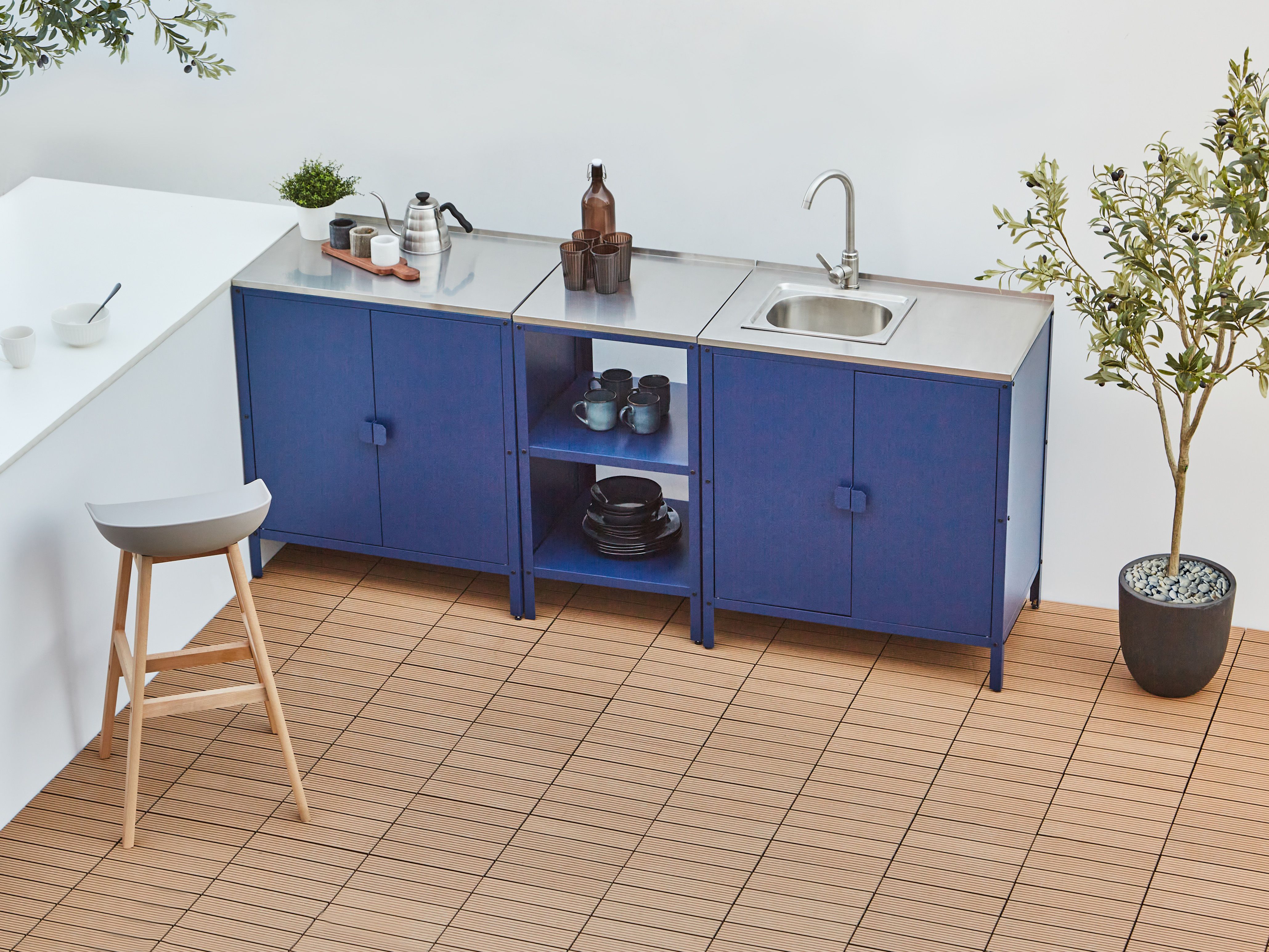 3 Piece Outdoor Kitchen Set with Sink VILAMA Metal Blue