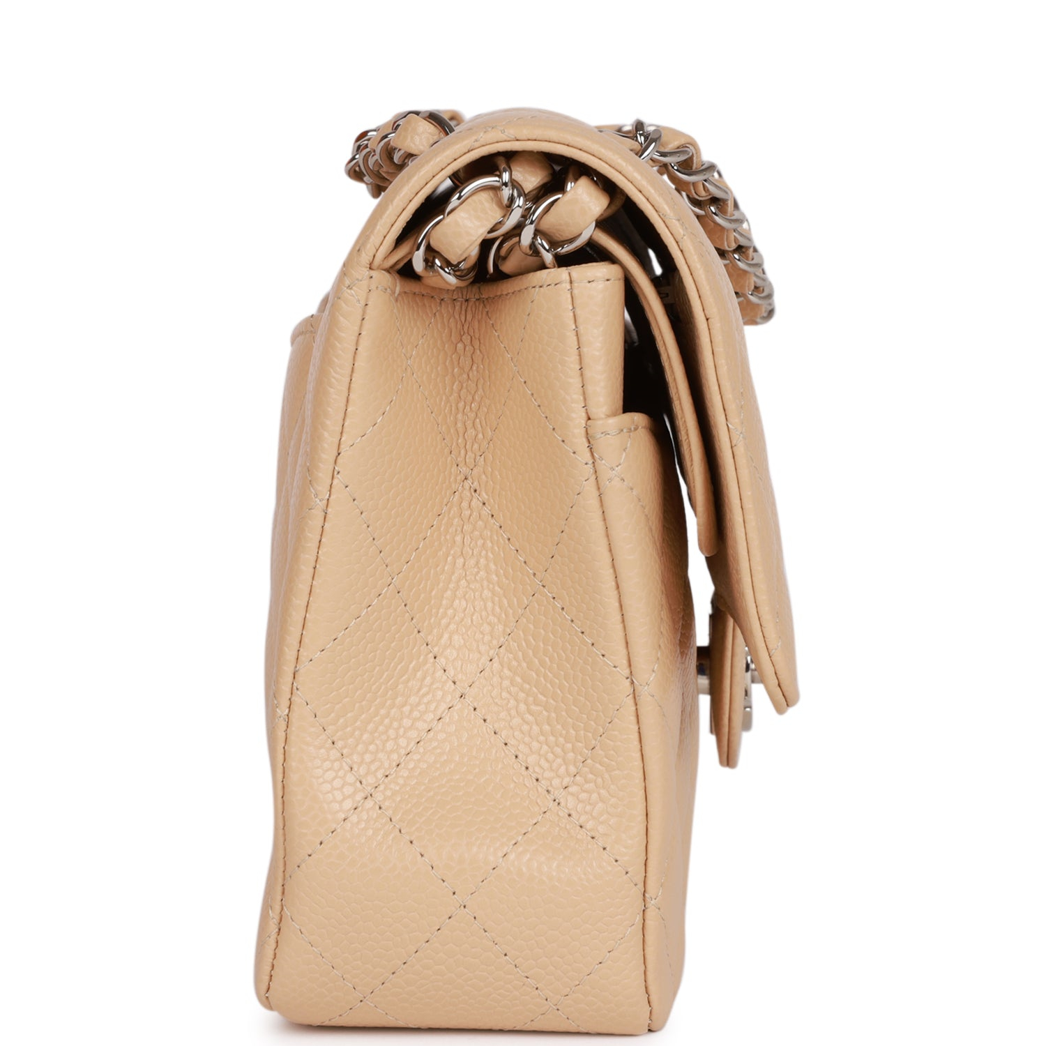 Chanel Classic Flag Bag Medium Classic Double Flap Bag Beige Caviar Silver Hardware1:1High-quality replica