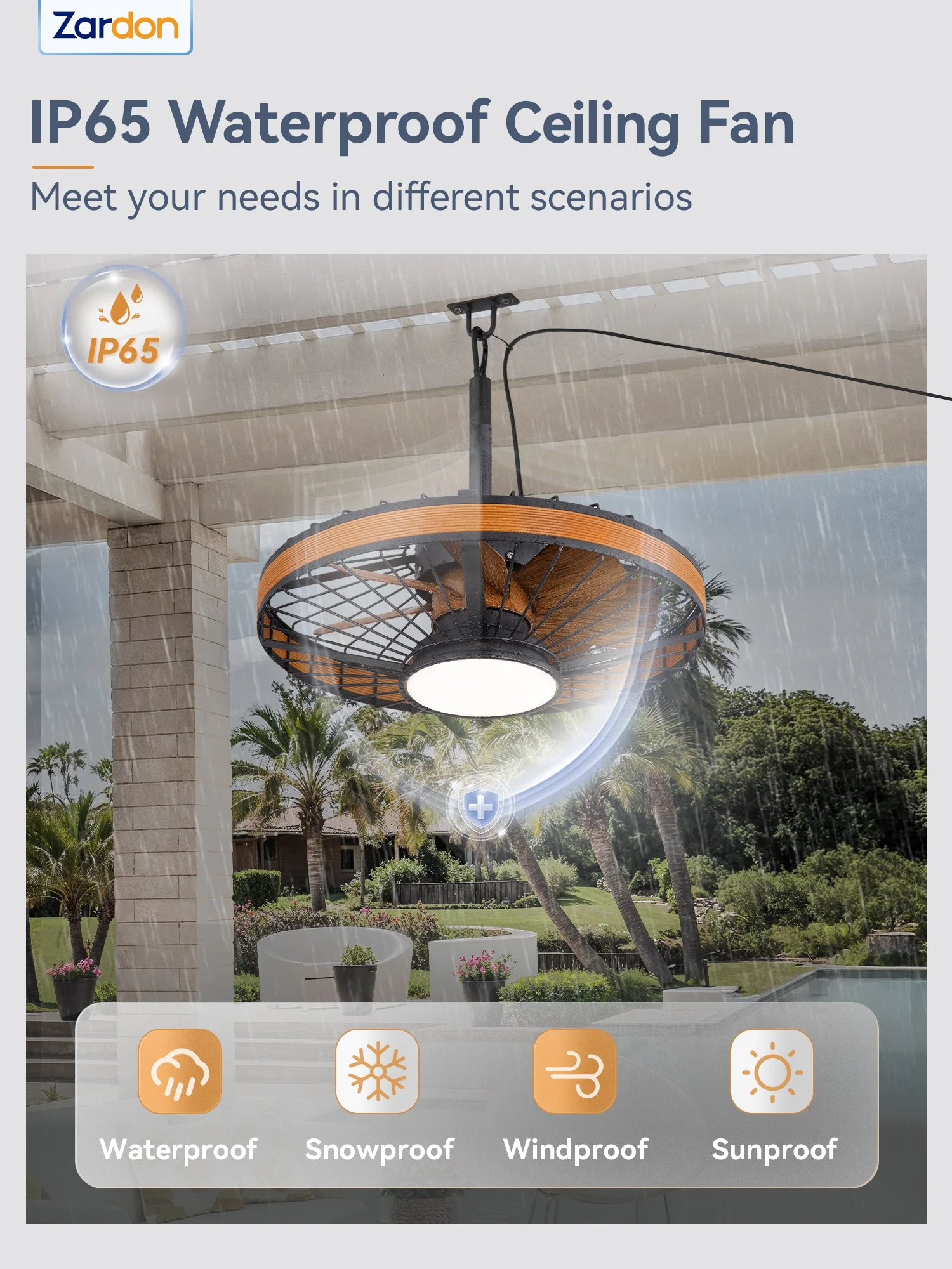 Zardon 20" Outdoor Ceiling Fan with Light and Remote, 7 Blades Caged Waterproof Gazebo Fan for Patio, Porch, Pergola Canopy, App Control - Image 13