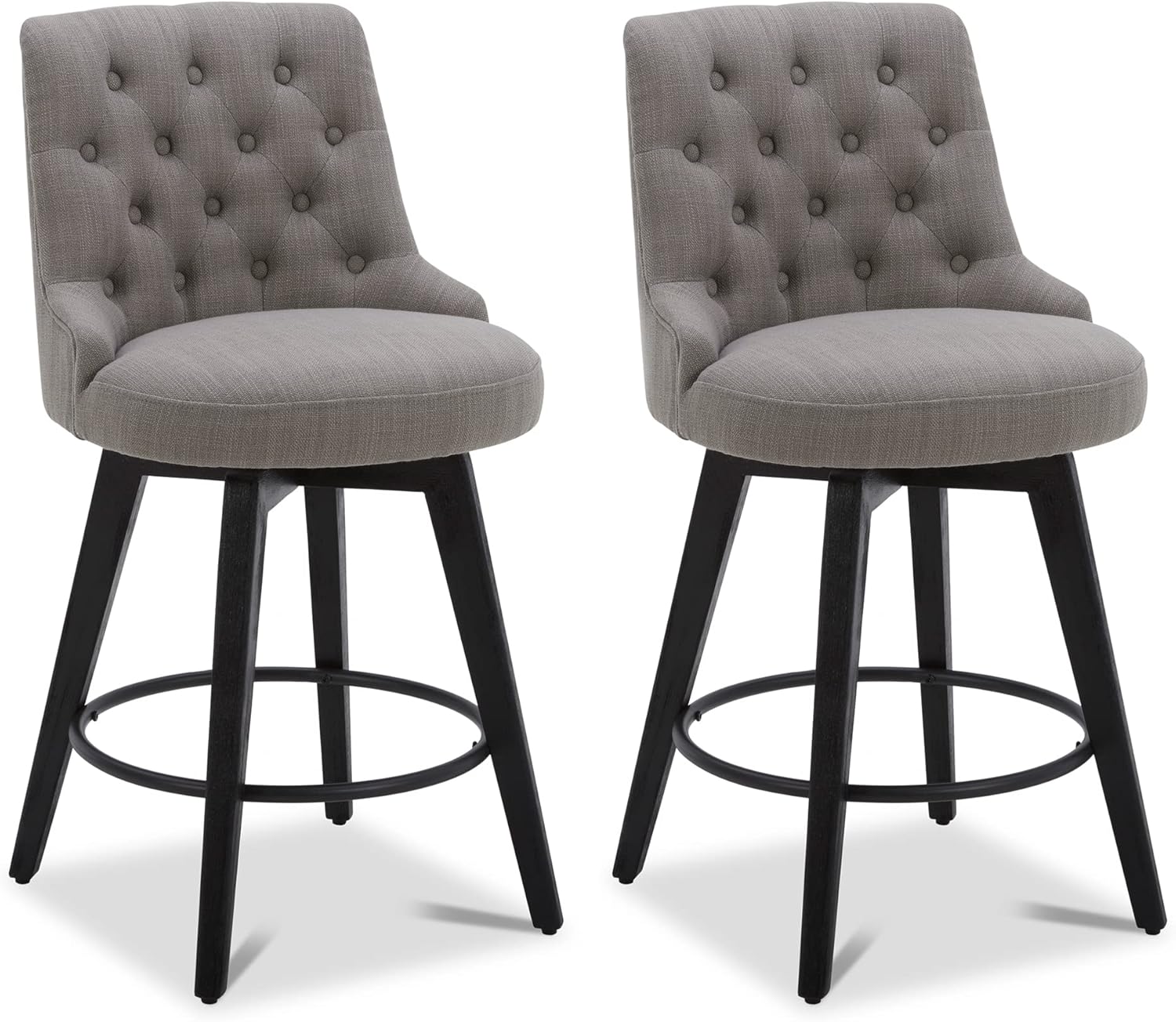 Watson & Whitely Modern Swivel Bar Stools, Performance Fabric Upholstered Counter Height Bar Stool with Back, Solid Wood Legs, 26