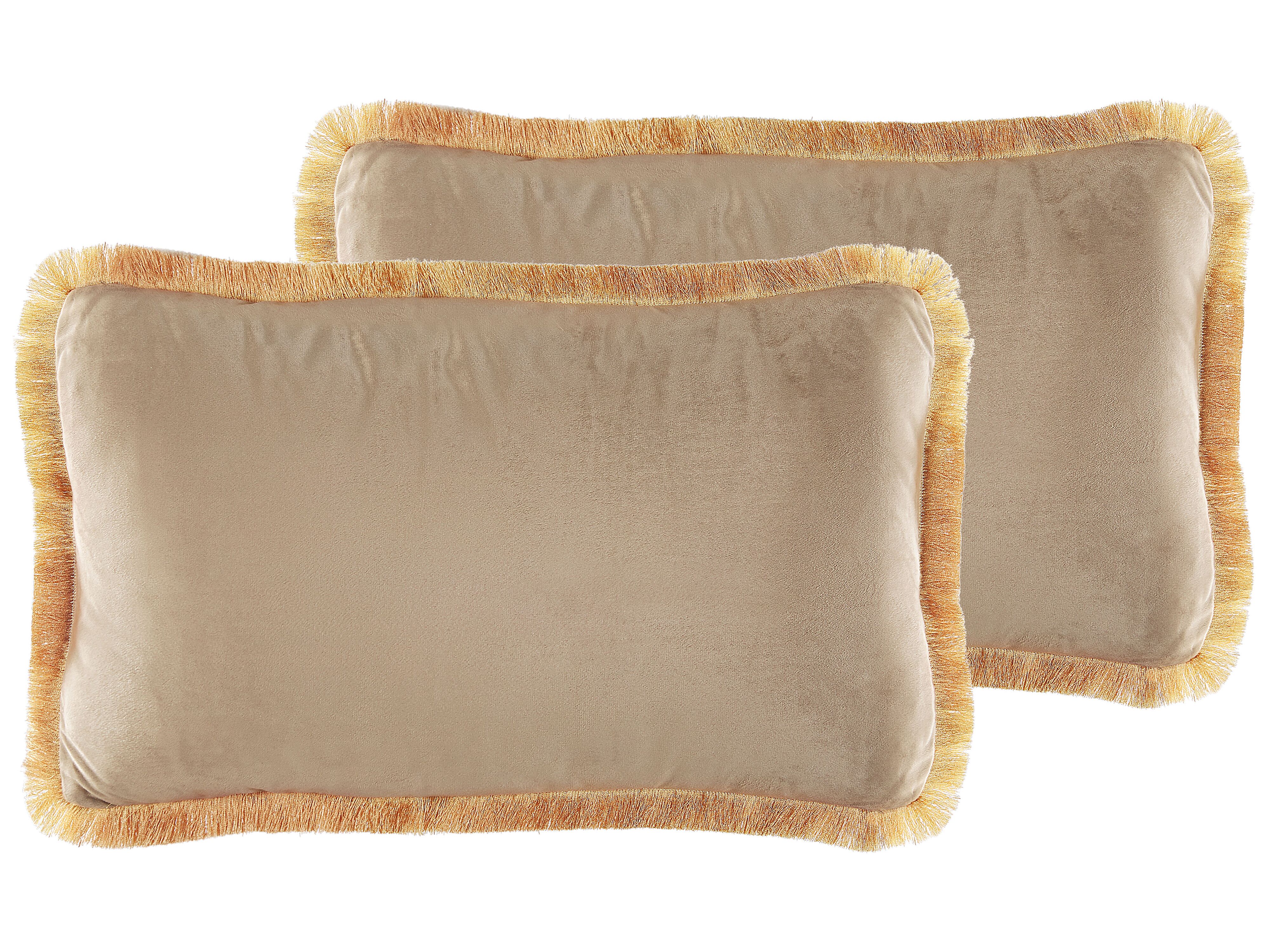 Set of 2 Decorative Cushions POTHOS Velvet 30 x 50 cm Beige Solid