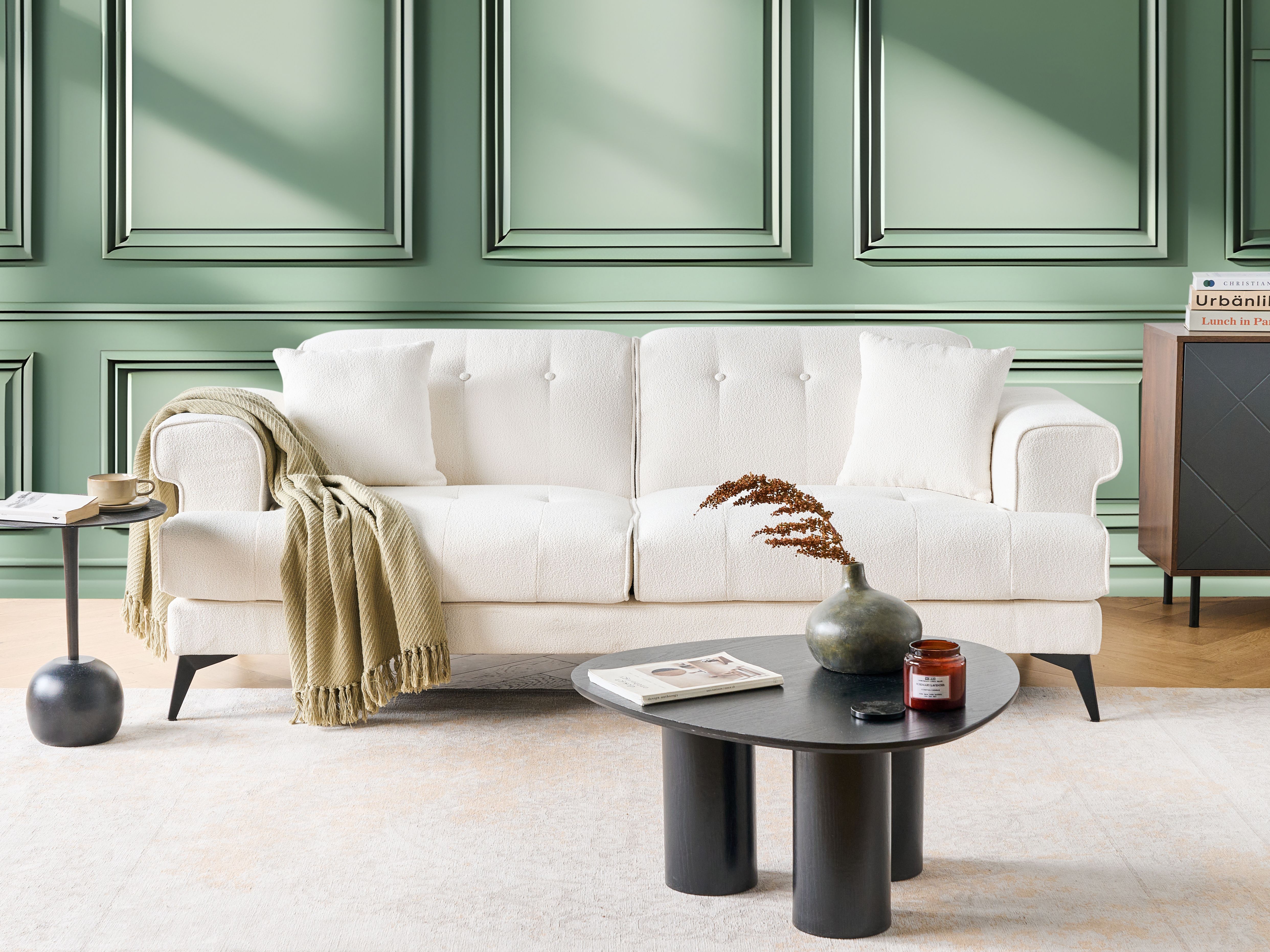 Sofa 3 Seater SKIVE Boucle White