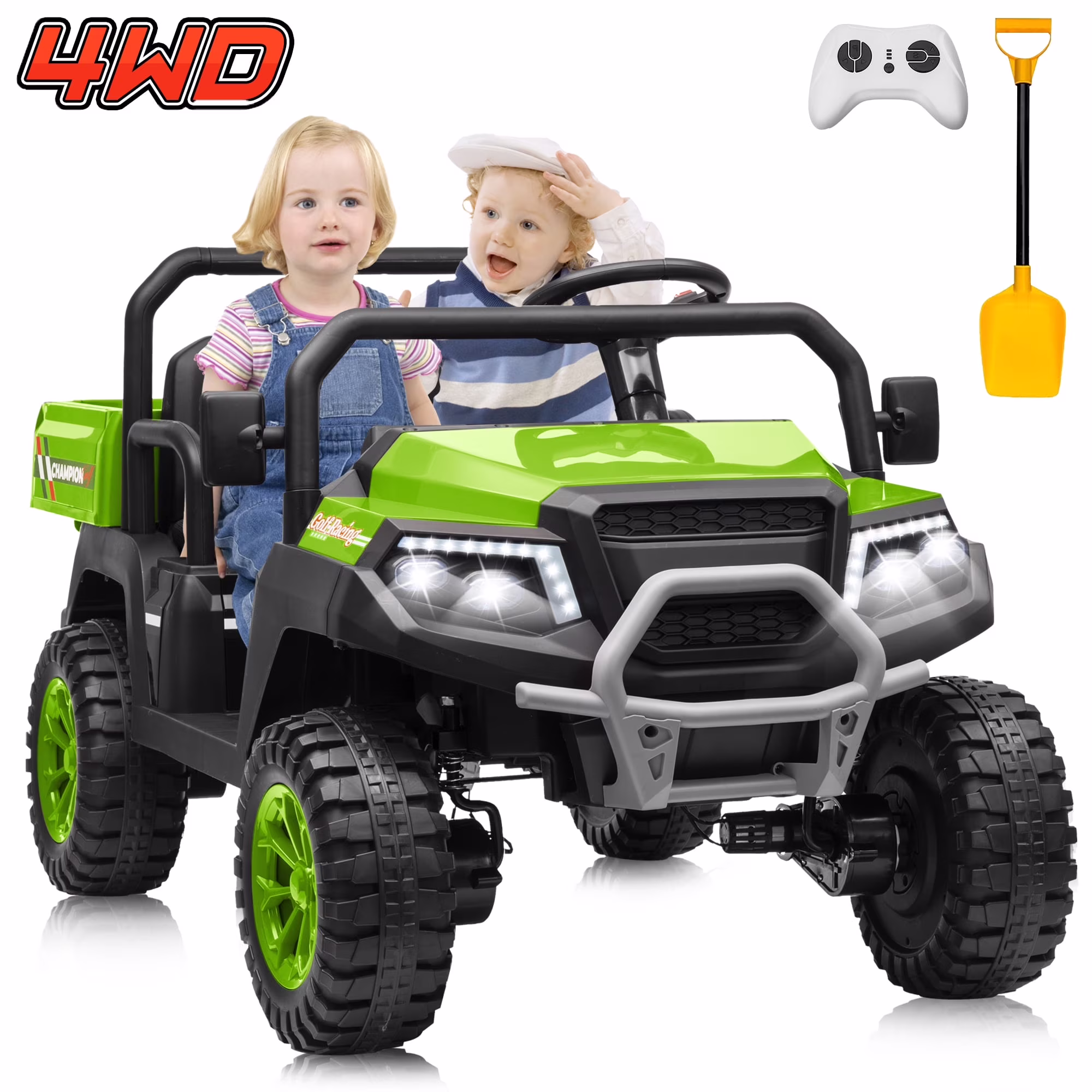 Joyracer 4WD 24 Volt Ride on Toys UTV with 2 Seater & Remote Control, Kids Electric Golf Cart w/ 4x200W Power Motors, Tiltable Trailer & Shovel, 4 Wheels Spring Suspension, Bluetooth USB Music, Black - Image 3