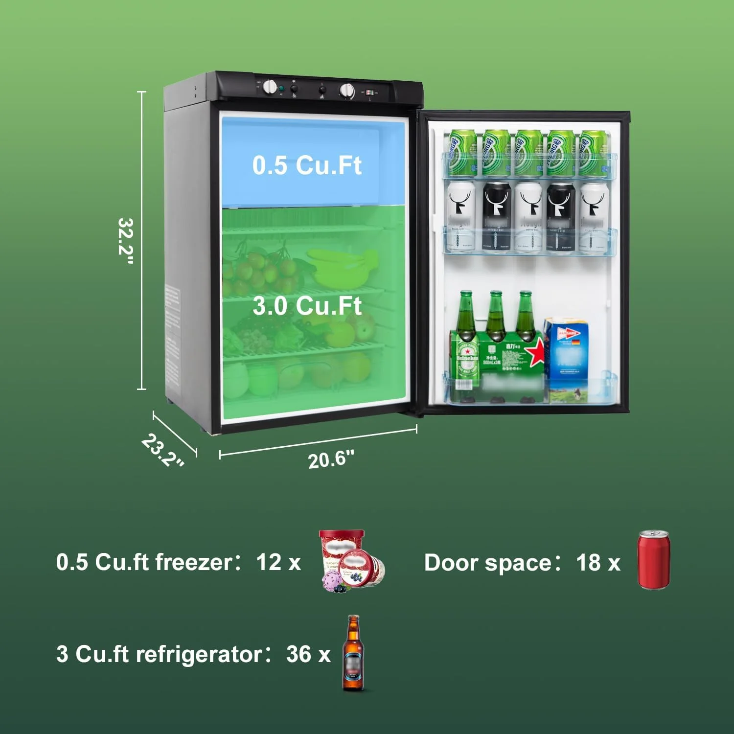 Smad Propane Refrigerator with Freezer 3 Way Fridge Gas/12V/110V 3.5 Cu.ft Outdoor