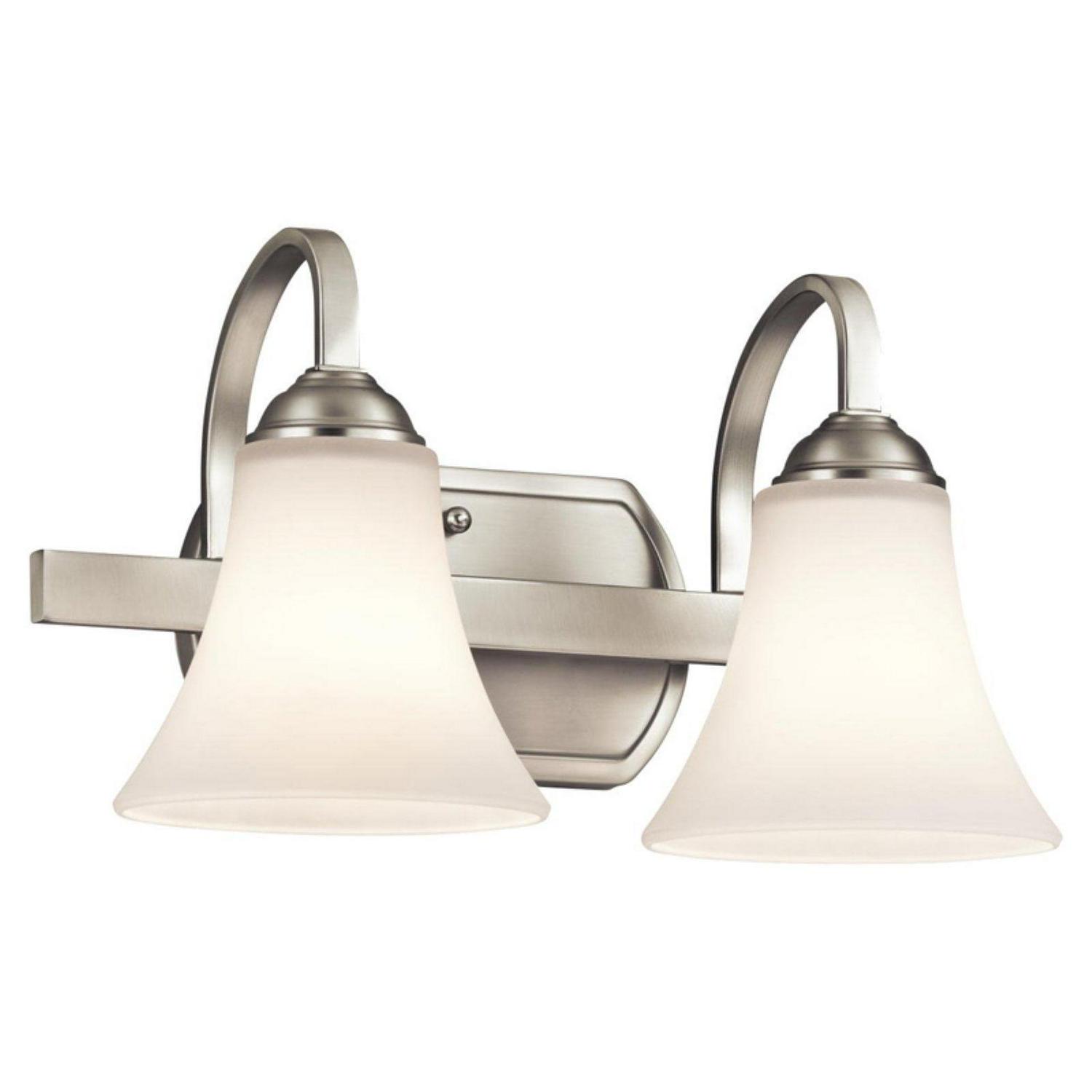 2 Light Bath Vanity Approved For Damp Locations With Transitional Inspirations 8.25 Inches Tall By 14 Inches Wide-Brushed Nickel Finish-Incandescent