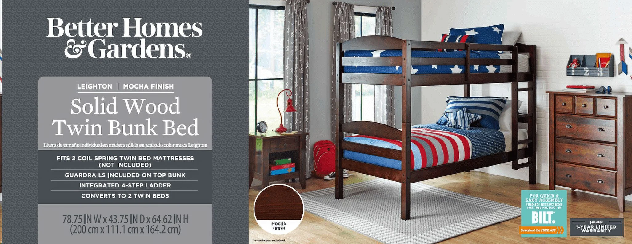Better Homes & Gardens Leighton Solid Wood Twin-over-Twin Convertible Bunk Bed, Vanilla - Image 36
