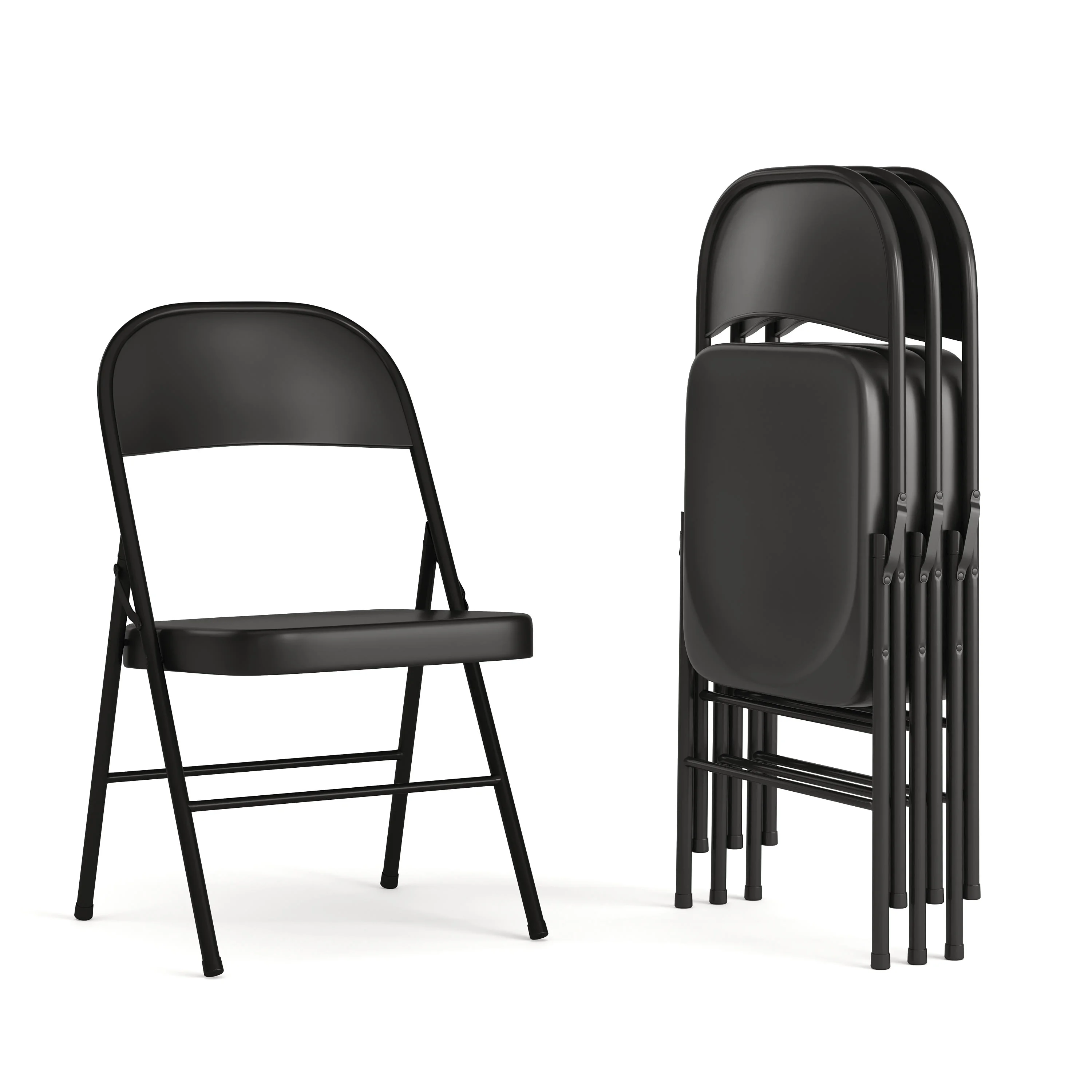 BizChair 4 Pack Double Braced Black Metal Folding Chair