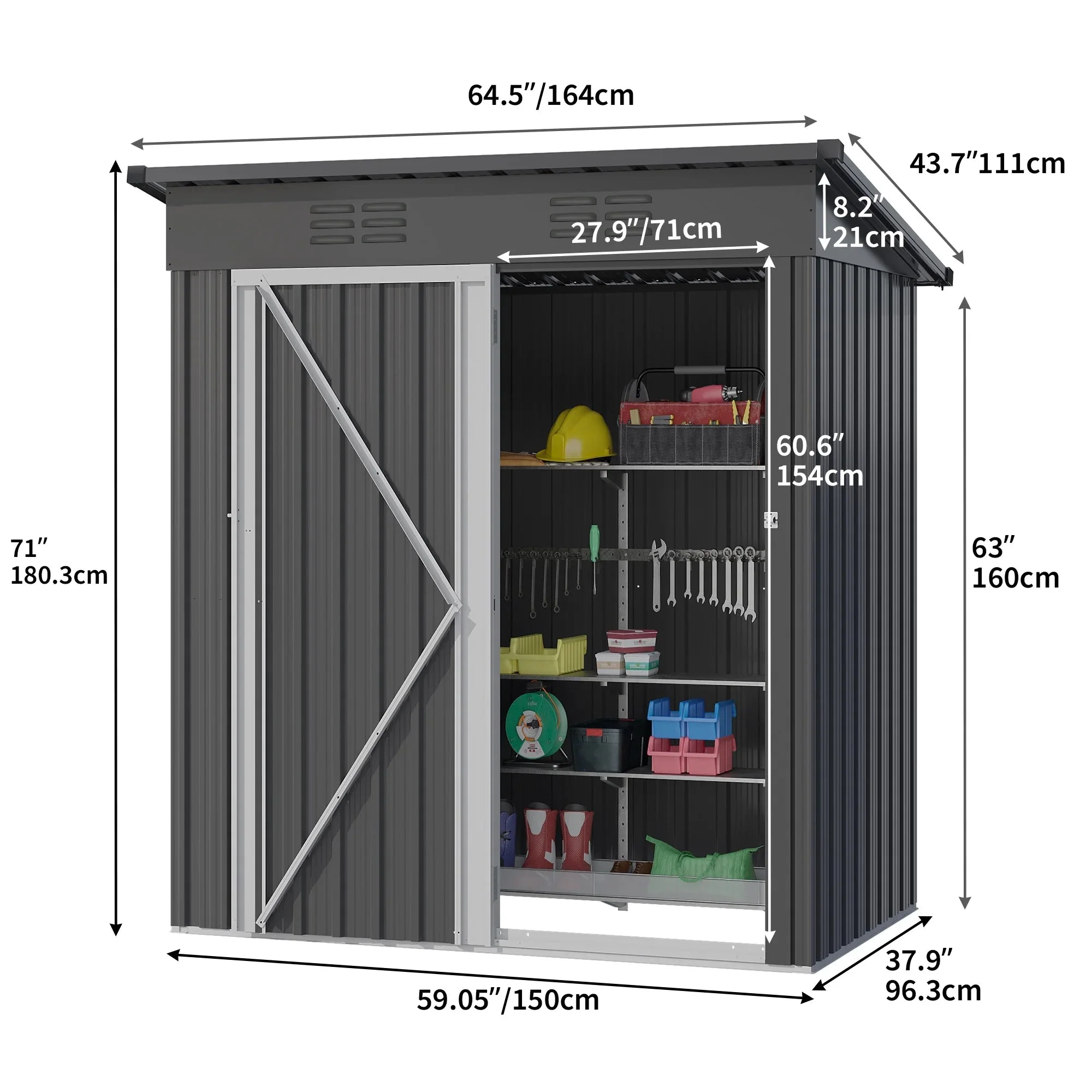 UFORIC Outdoor Storage Shed, 5 x 3 ft, Dark Gray - Image 4 UFORIC Outdoor Storage Shed, 5 x 3 ft, Dark Gray - Image 4