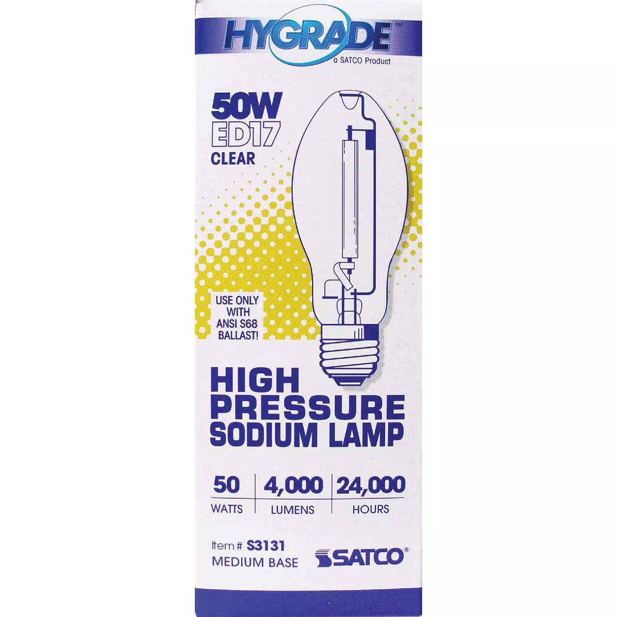 Satco 50W Clear ED17 Medium High-Pressure Sodium High-Intensity Light Bulb