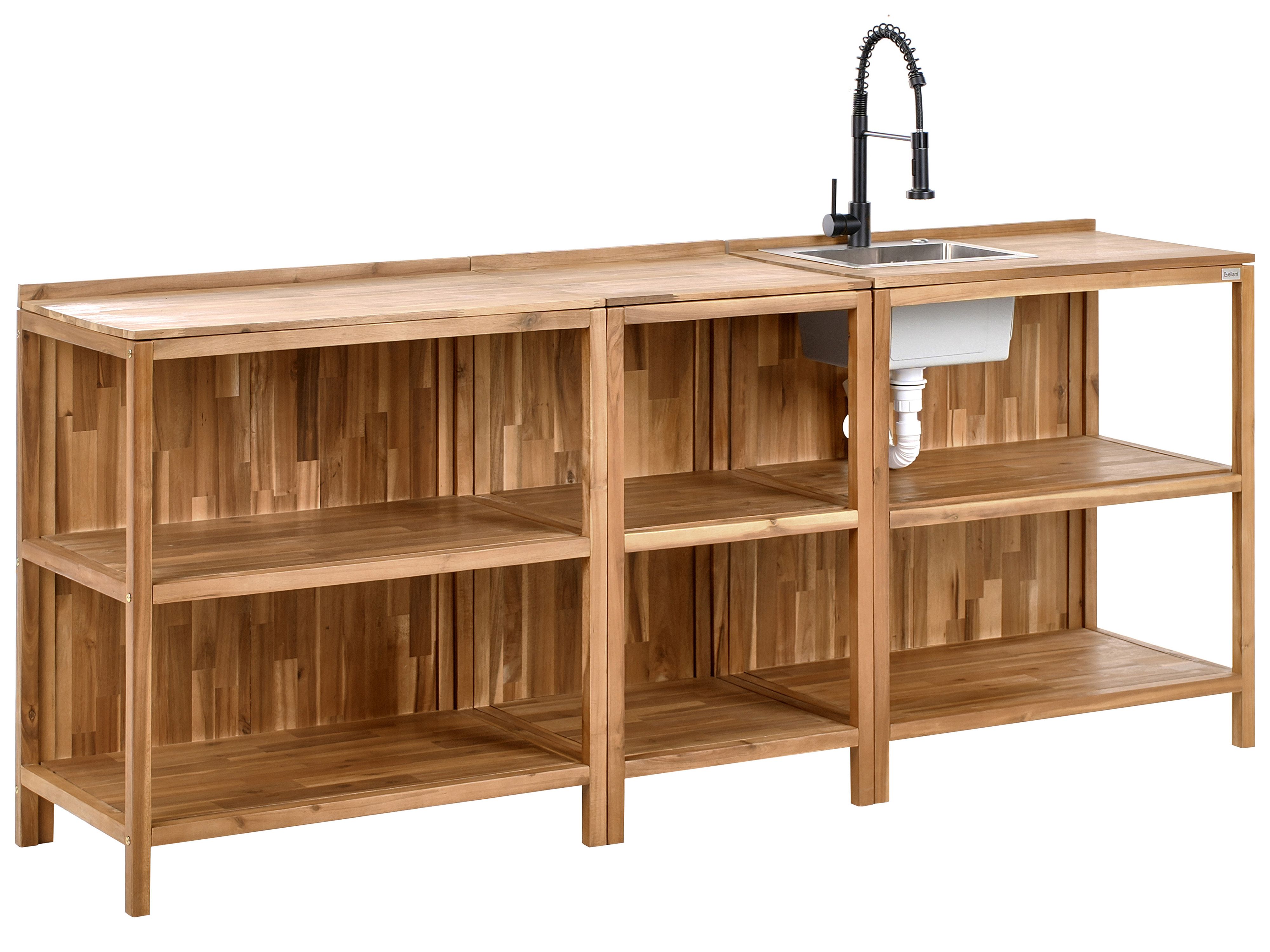 3 Piece Outdoor Kitchen Set with Sink VENOSA Acacia Wood Brown/ Black