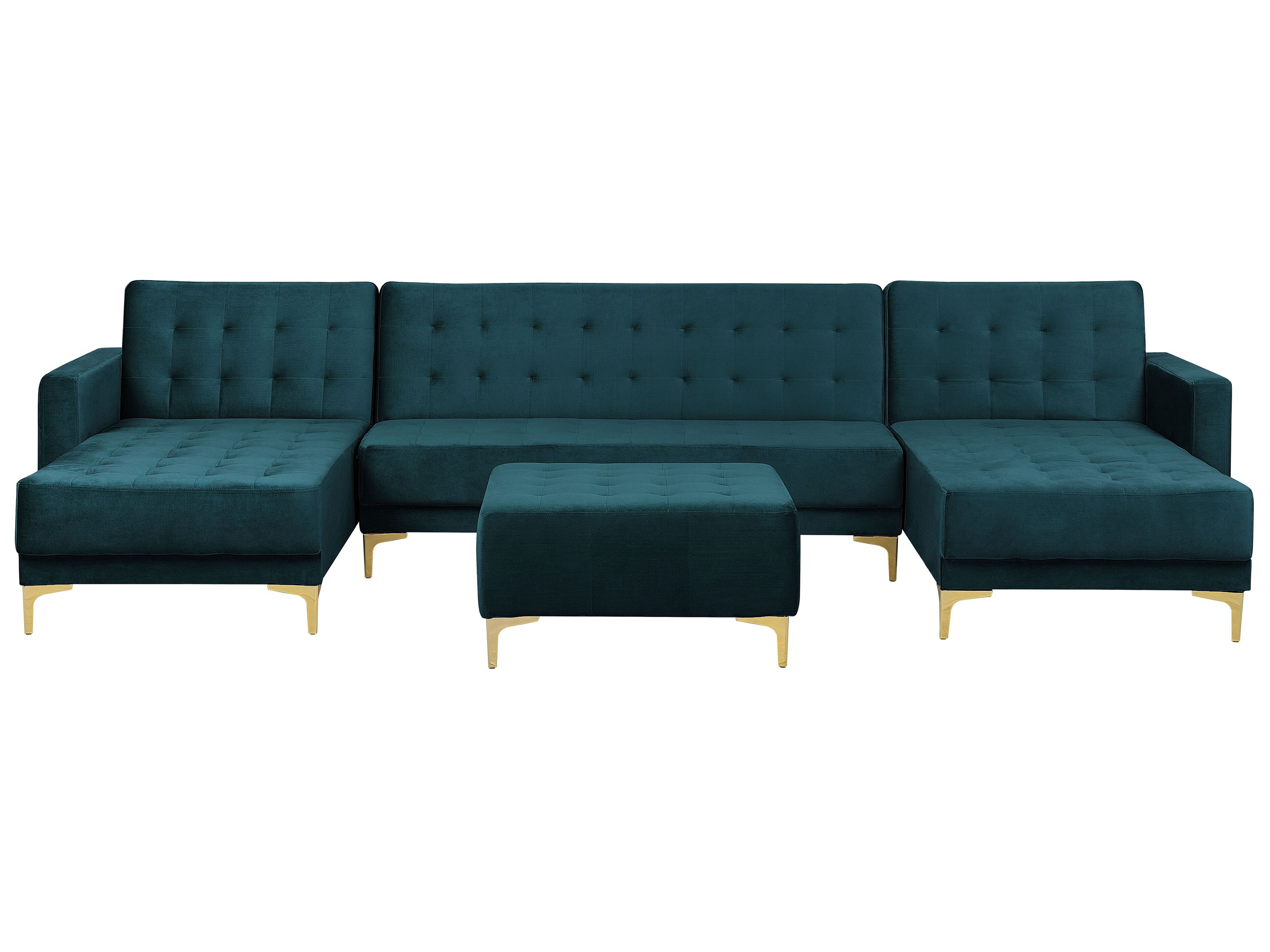 Modular U-Shape Sofa Bed 5 Seater ABERDEEN Velvet Teal with Ottoman