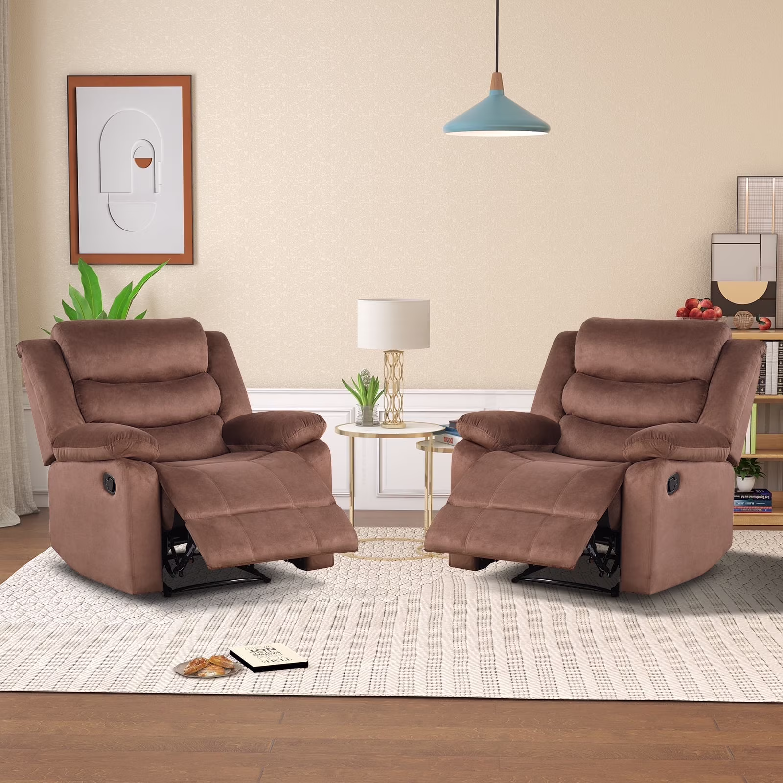 Bonzy Home Recliner Chairs for Living Room Overstuffed Breathable Fabric Reclining Chair Manual Sofa Brown - Image 9