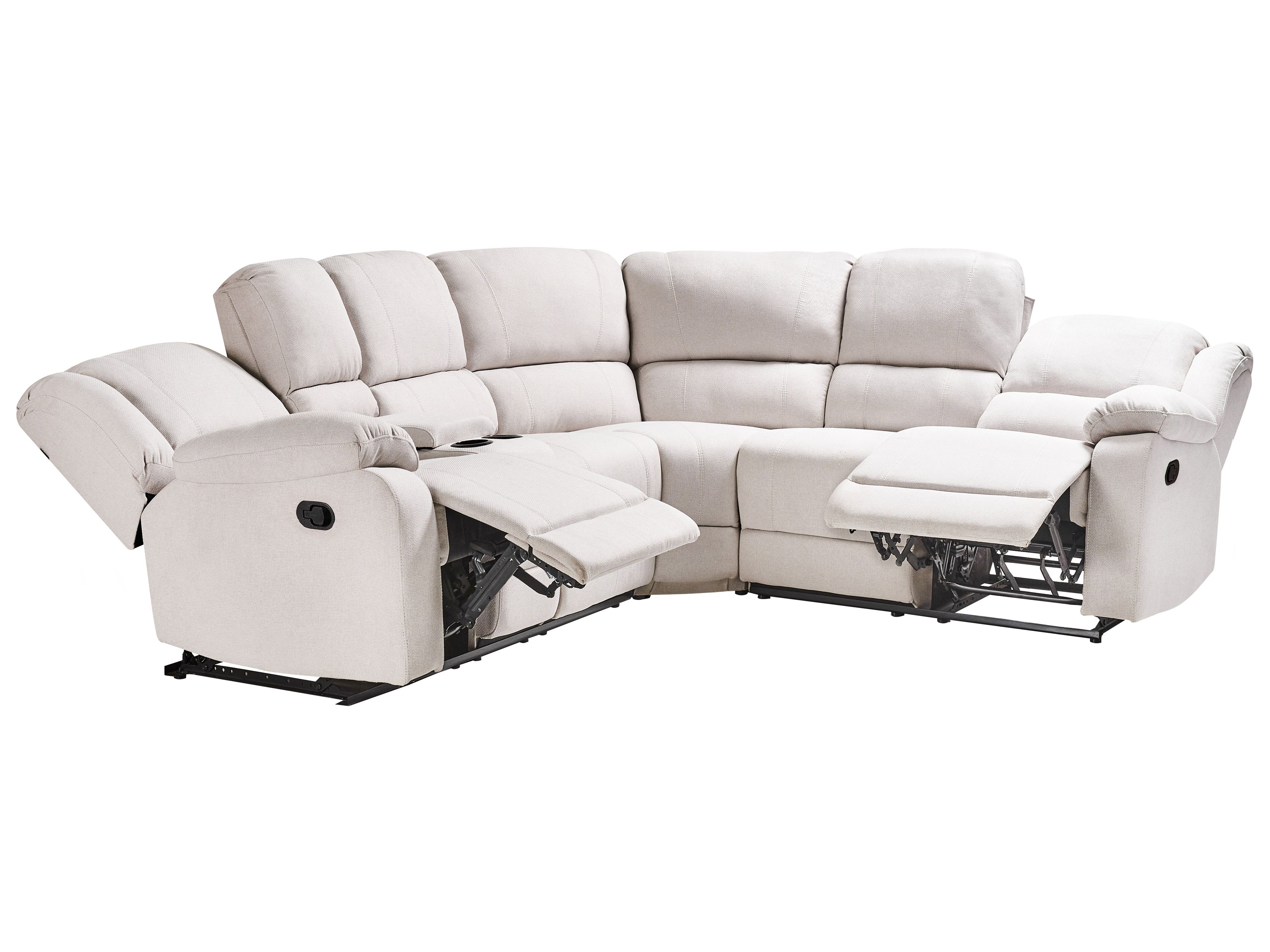 Manual Recliner Corner Sofa 5 Seater ROKKE Fabric Light Beige Left Hand