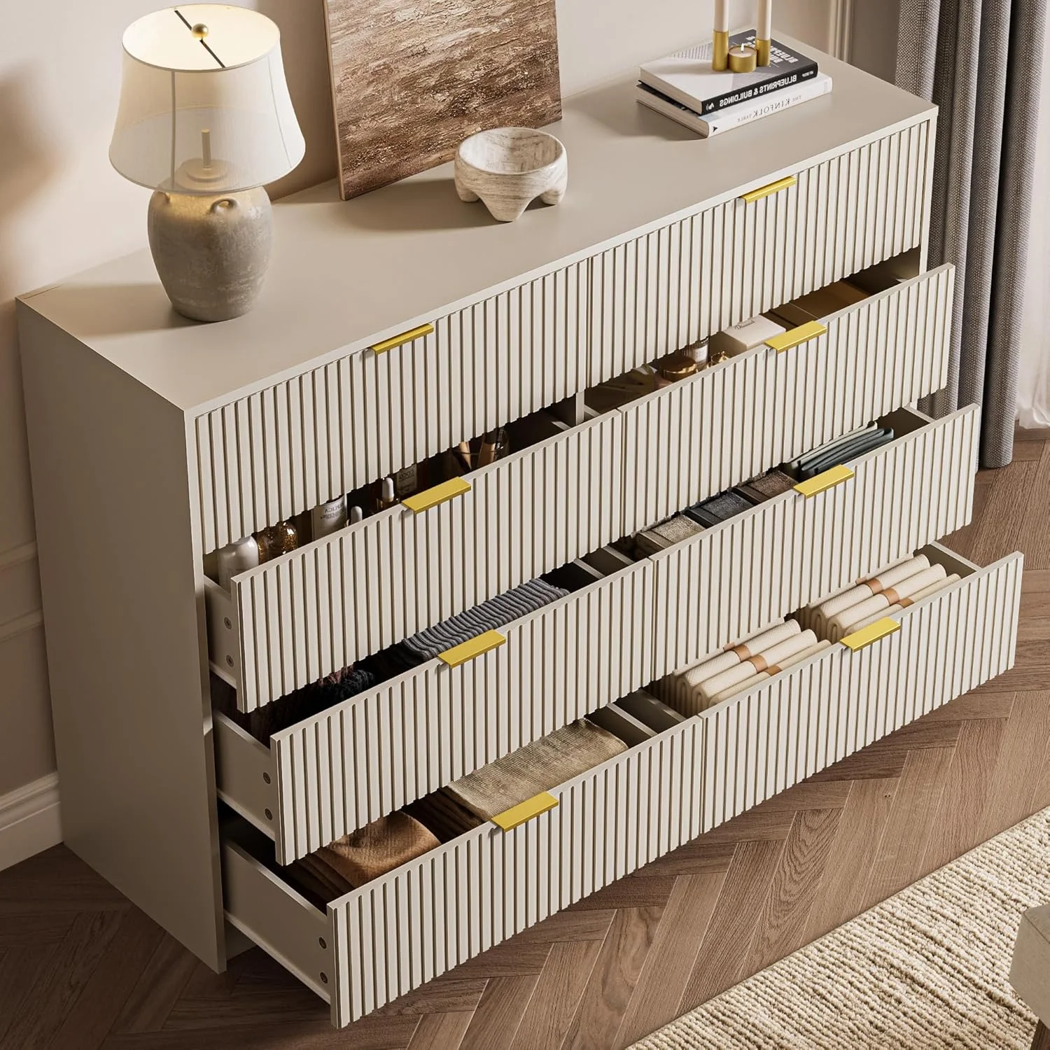 Furniway Black Dresser for Bedroom, 8 Drawer Double Dresser, Modern Chest of Drawers for Bedroom, Living Room, Entryway and Closet, 55" L x 15.7" D x 37.4" H - Image 20