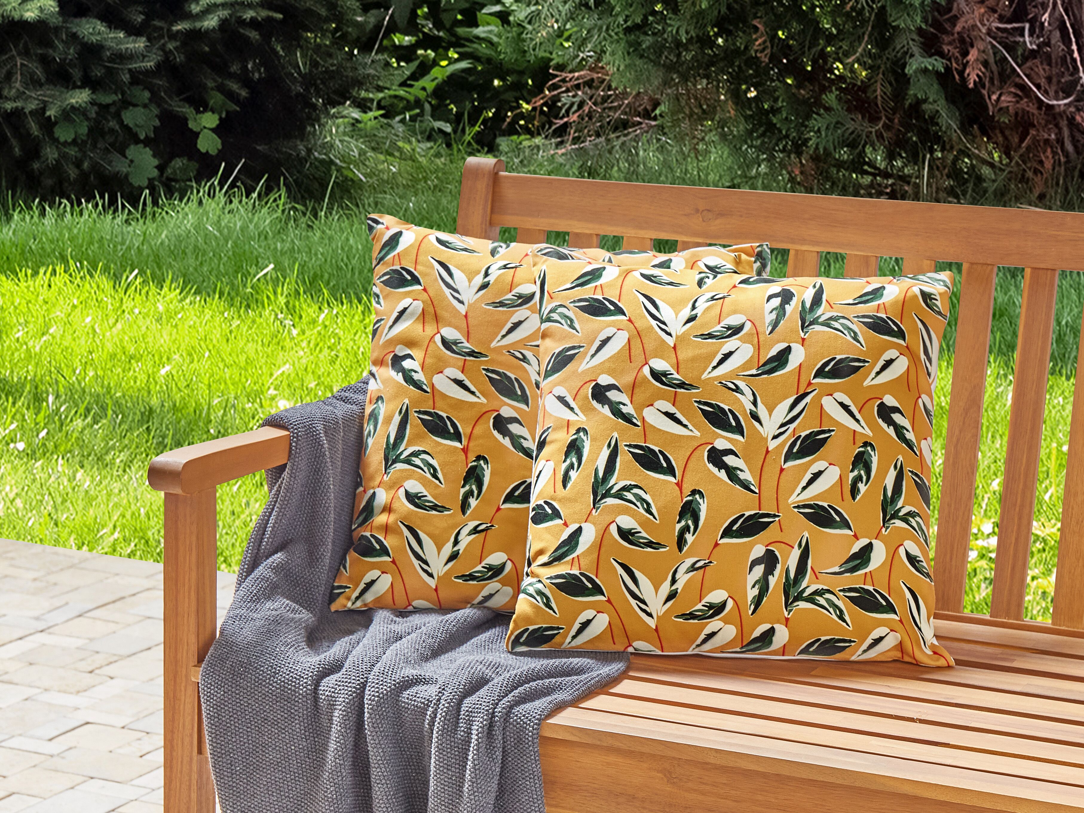 Set of 2 Outdoor Cushions TAGGIA Plant Pattern 45 x 45 cm Yellow