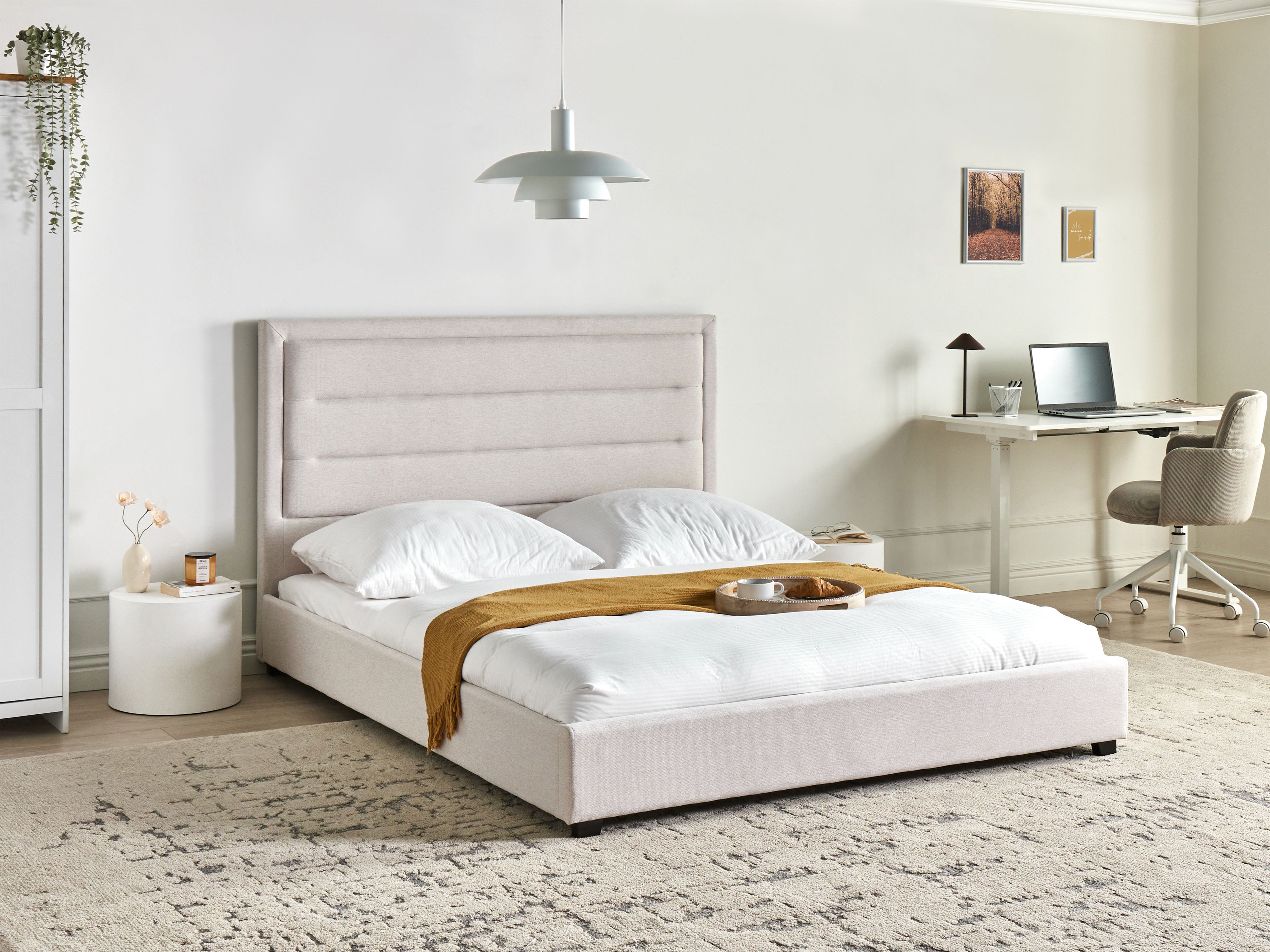 Bed Fabric ROUEN 160 x 200 cm (EU King Size) Light Beige