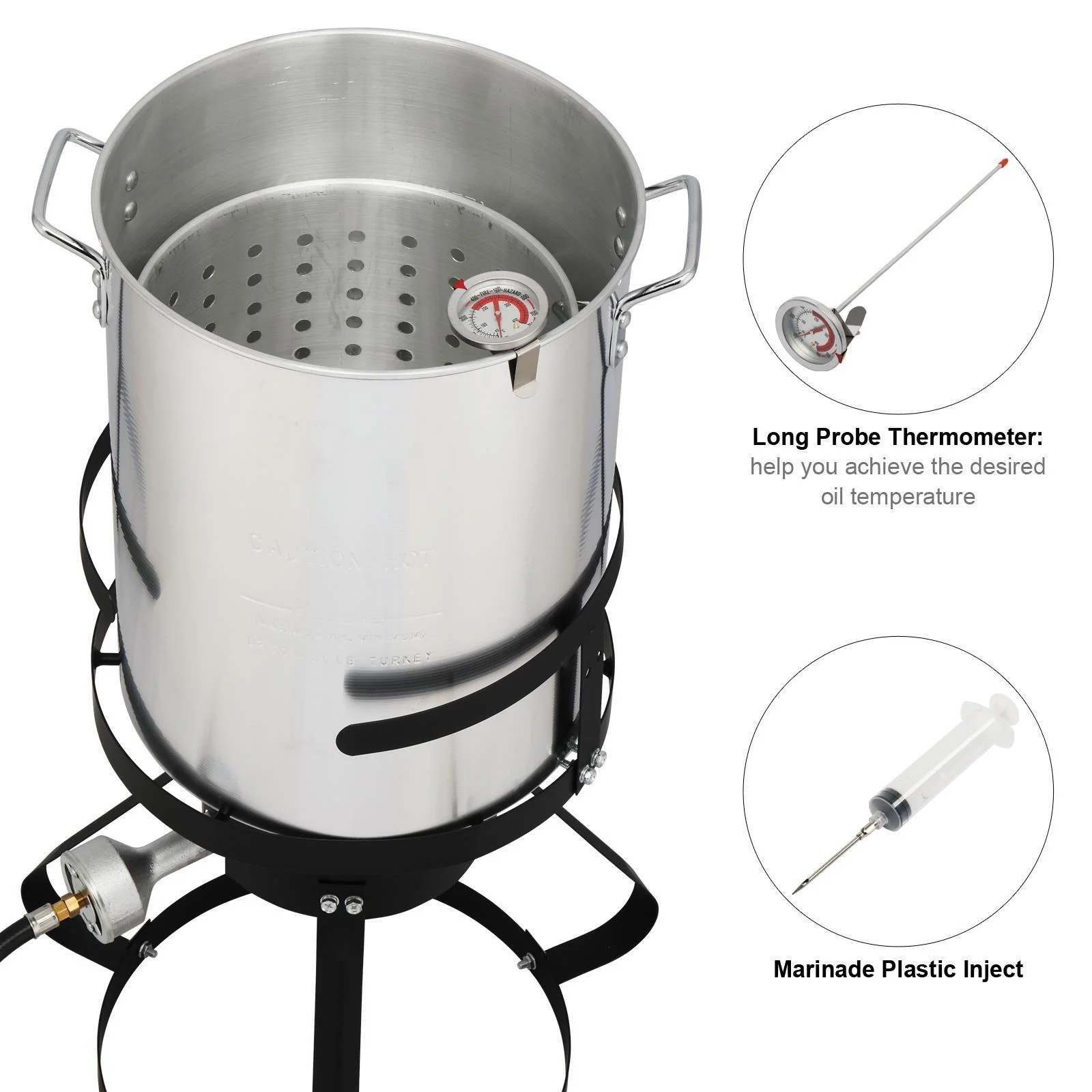 30QT Turkey Deep Fryer Baskets & Stand, Aluminum Fryer Pot w/ 54000BTU Propane Burner, Thermometer, Marinade Injector, Turkey Rack & Rack Lifter, for Outdoor Cooking