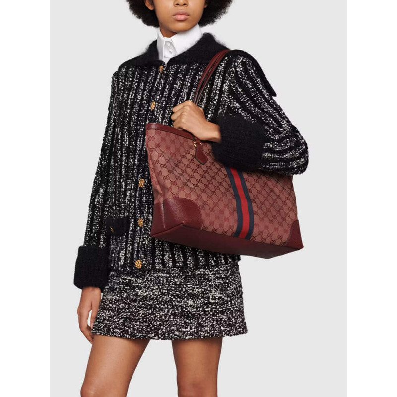 Replica Gucci Ophidia Medium Tote With Web In Burgundy Gg Canvas 6316851:1High-quality replica