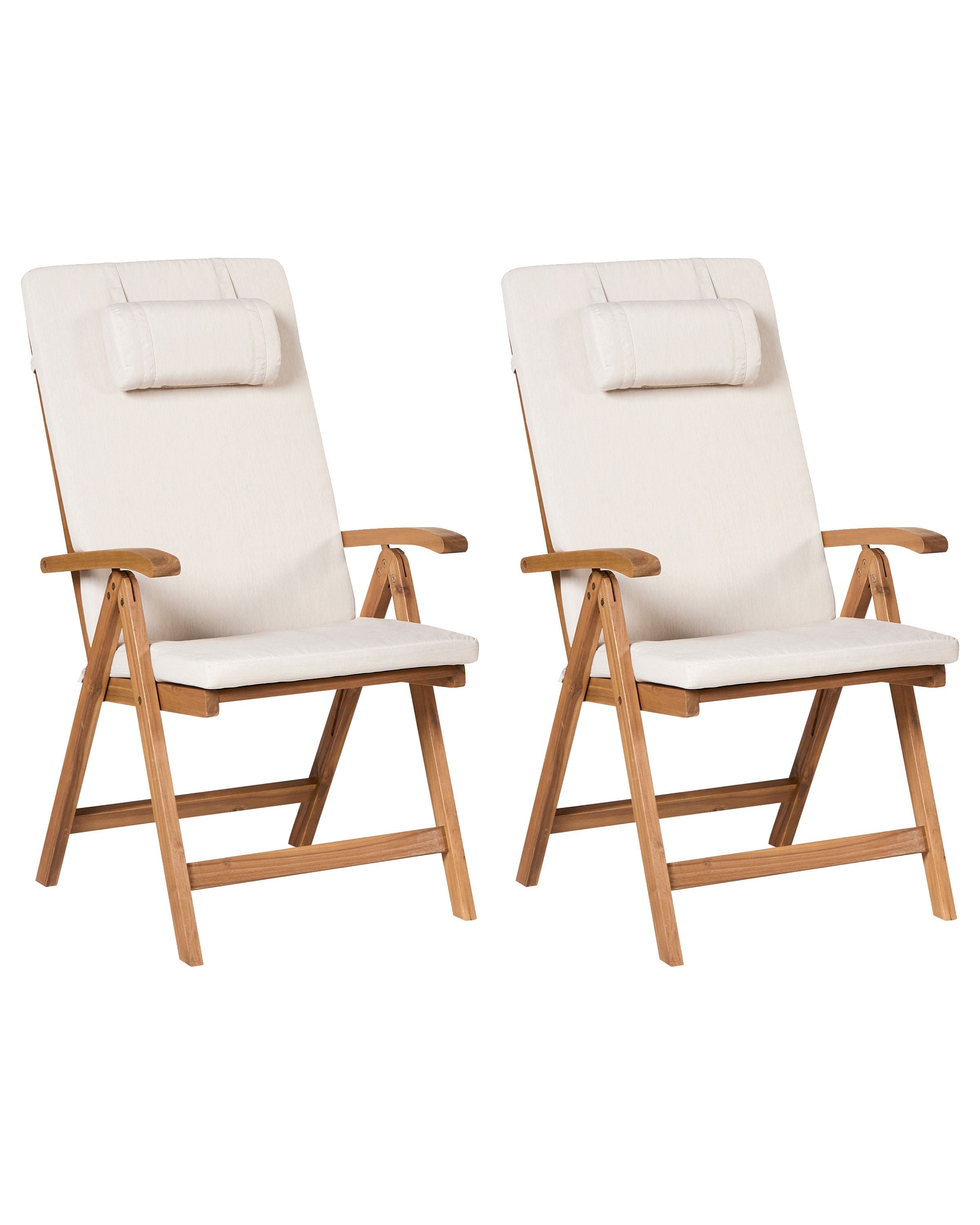 Set of 2 Garden Chairs with Cushions JAVA PREMIUM Acacia Wood Light Beige