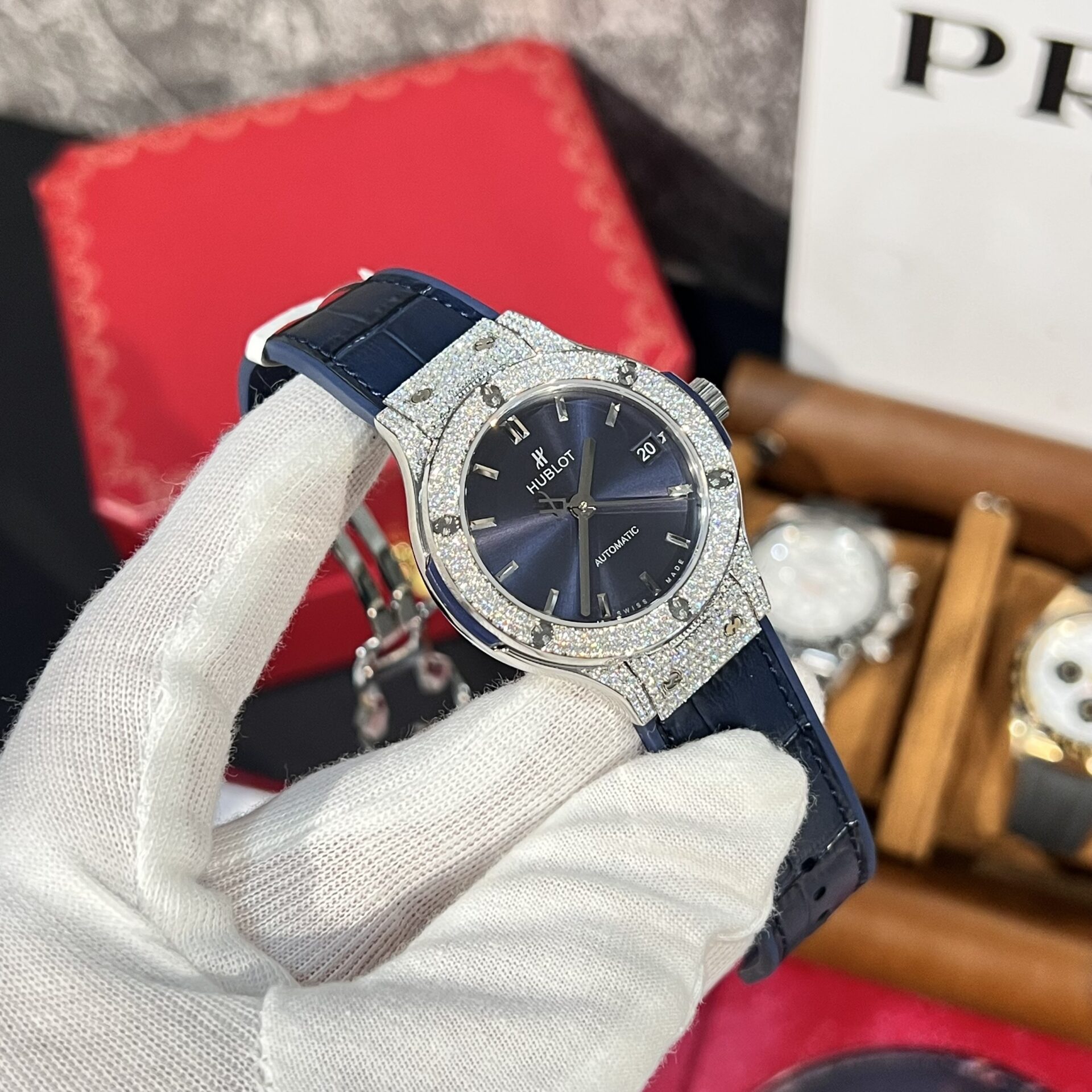Hublot Replica 11 Watch Classic Fusion Titanium Blue Dial With Moissanite Case 38mm - Elite Watch Atelier