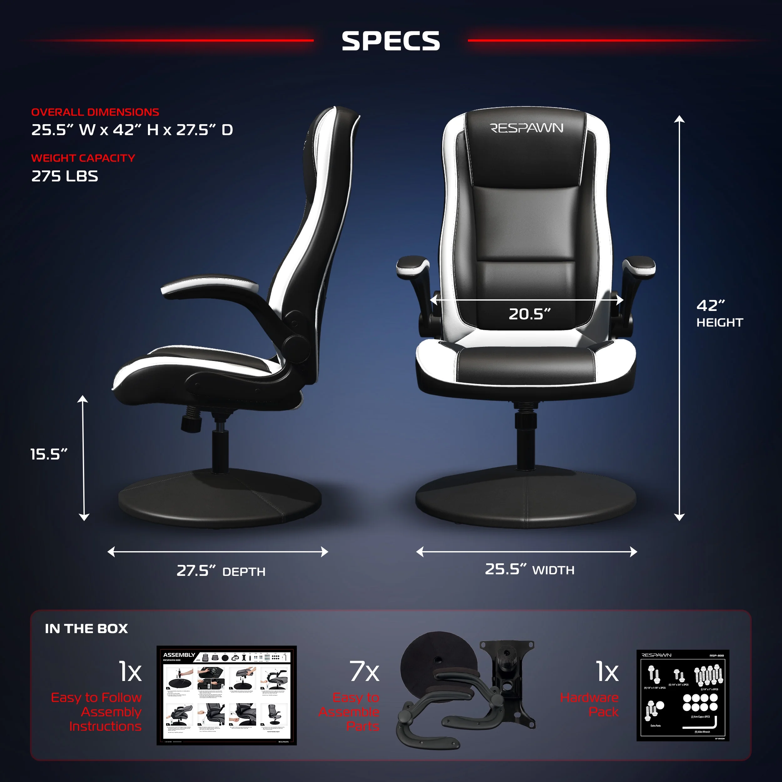 RESPAWN 800 Swivel Rocker Gaming Chair - Ergonomic Floor Gaming Seat with Lumbar Support, Flip Up Armrest, High Back, Pedestal Base, Comfortable No Wheels Console Video Game Rocker Chair - Red - Image 29