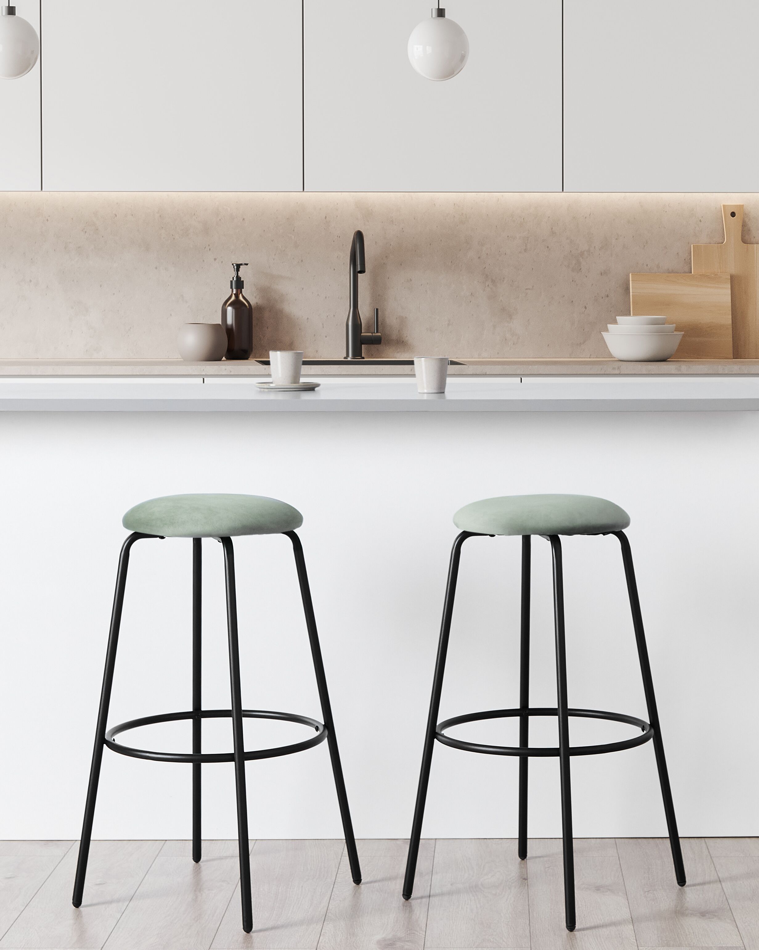Set of 2 Bar Stools MORTON Velvet Mint Green