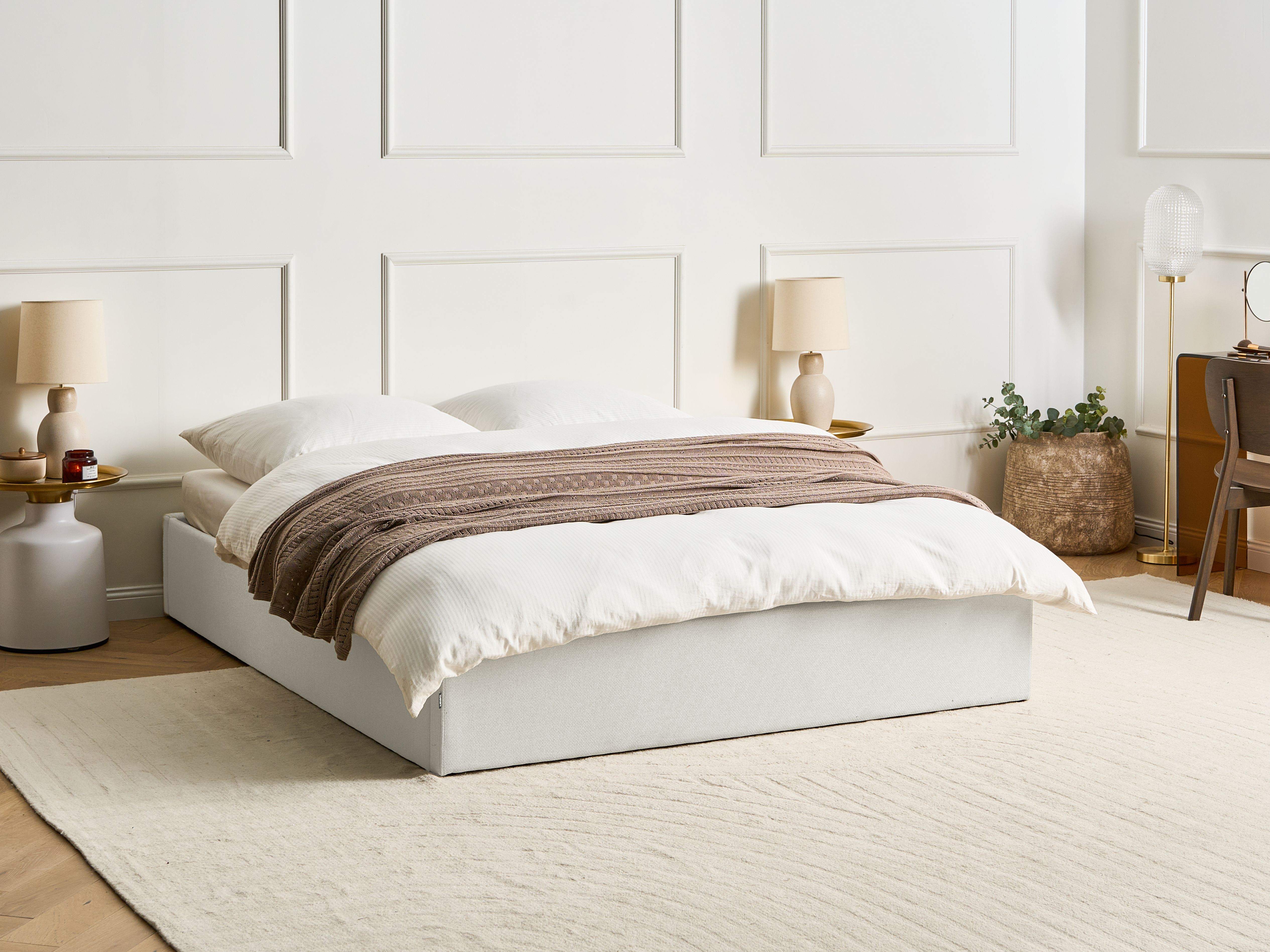 Ottoman Bed without Headboard Fabric DINAN 160 x 200 cm (EU King Size) Light Beige