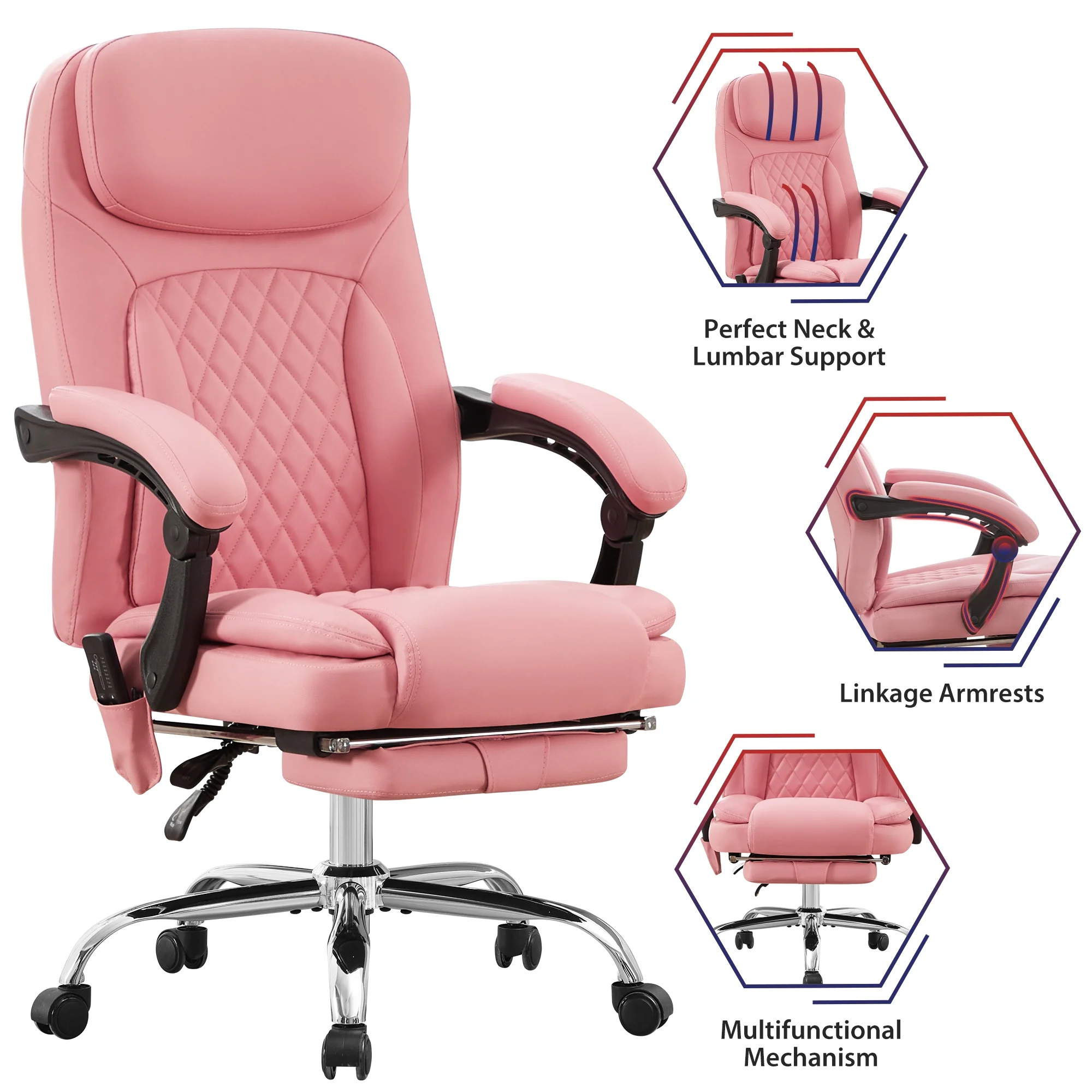 JONPONY Big and Tall Office Chair 500LBS Executive Office Chair Massage and Footrest Ergonomic Computer Desk Chair Reclining High Back Leather Office Chair Lumbar Back Support Swivel Rolling,Black - Image 26