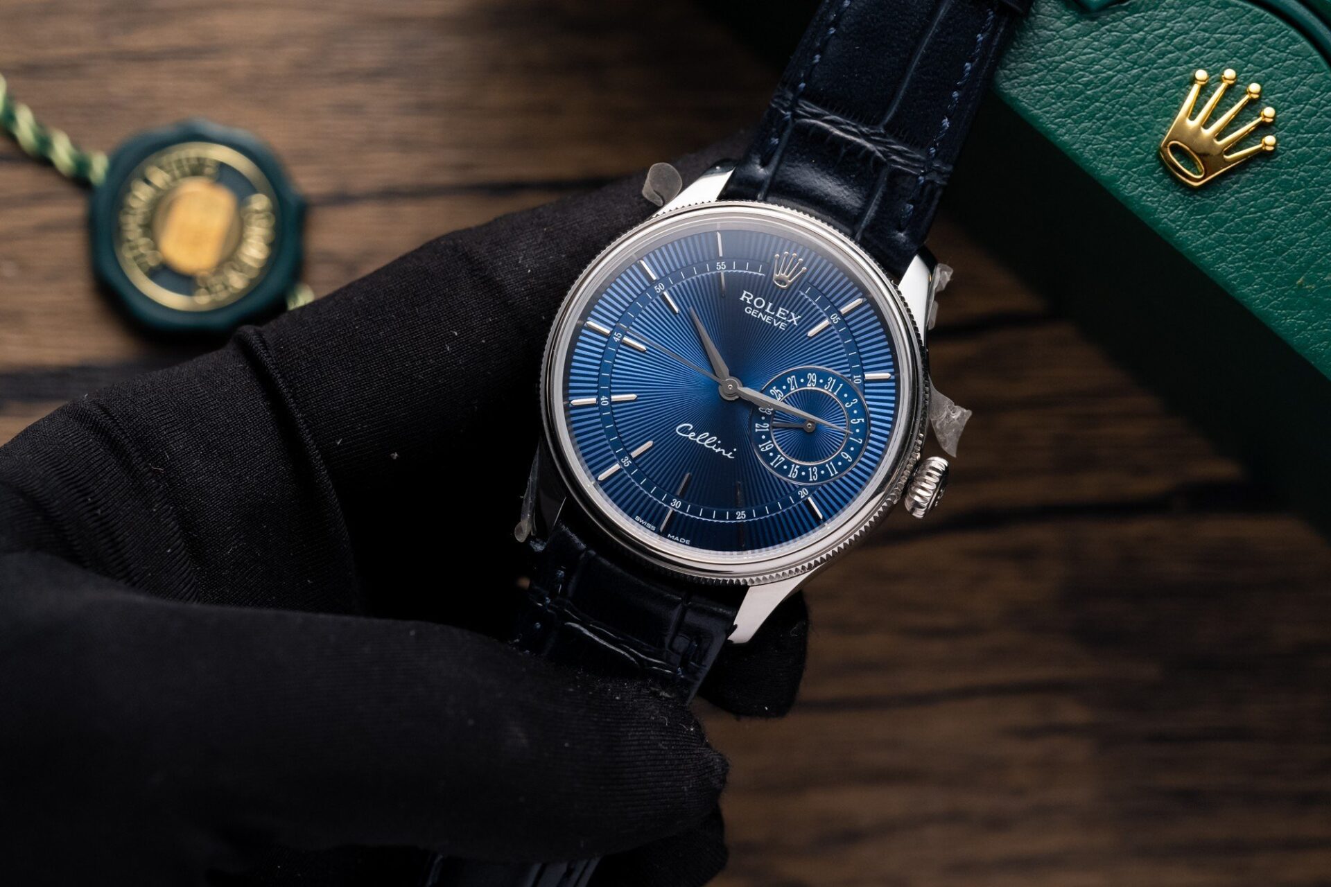 Rolex Replica 1:1 Watch Cellini Date 50519 Blue Dial Leather Strap 39mm - Top club