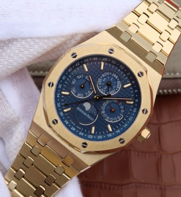 Replica Audemars Piguet JF Royal Oak 41mm 26574 YG Blue Textured Dial A5134 - Elite Watch Atelier