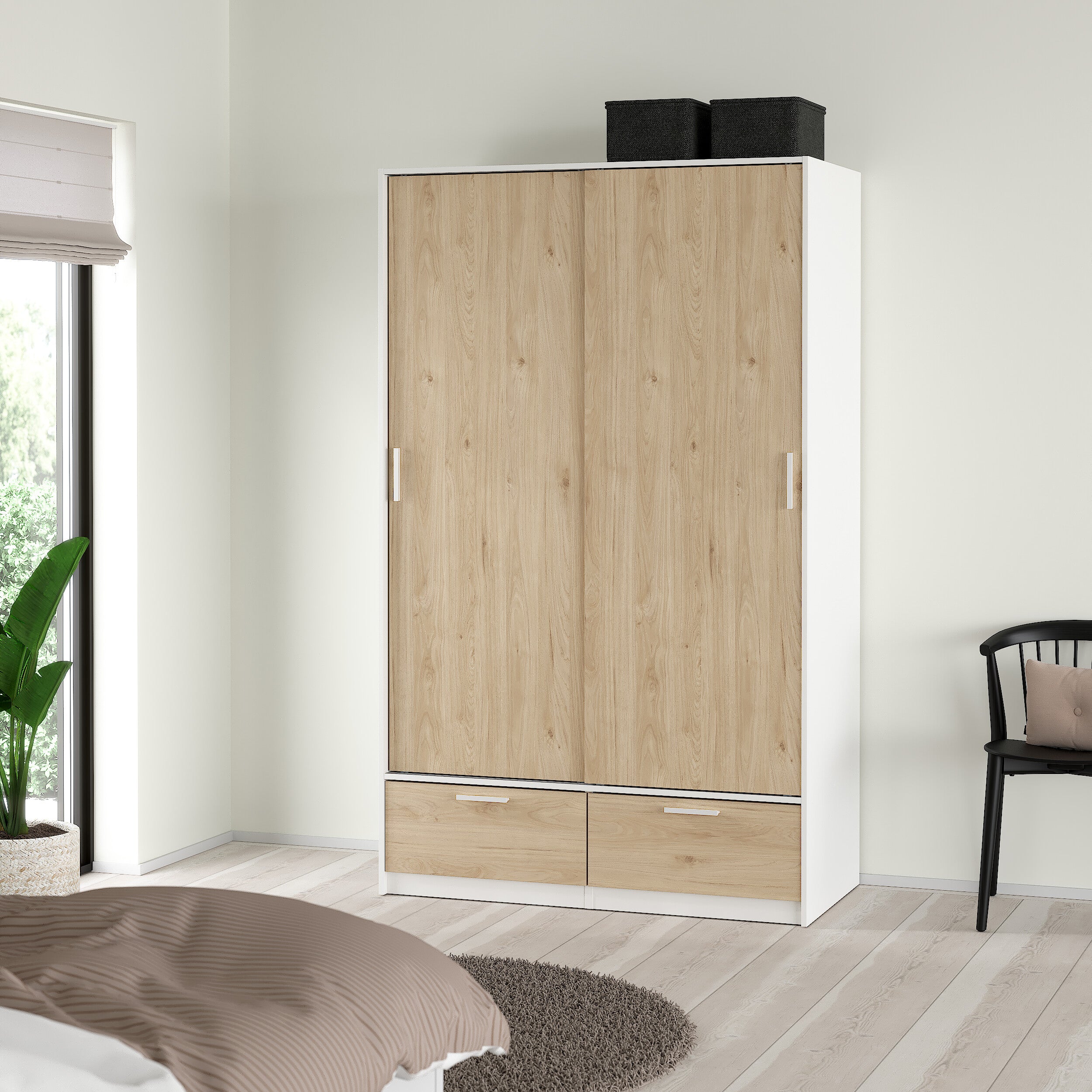 Blokker basic Slim Kledingkast - B 121,2 cm - Eiken met witte rand