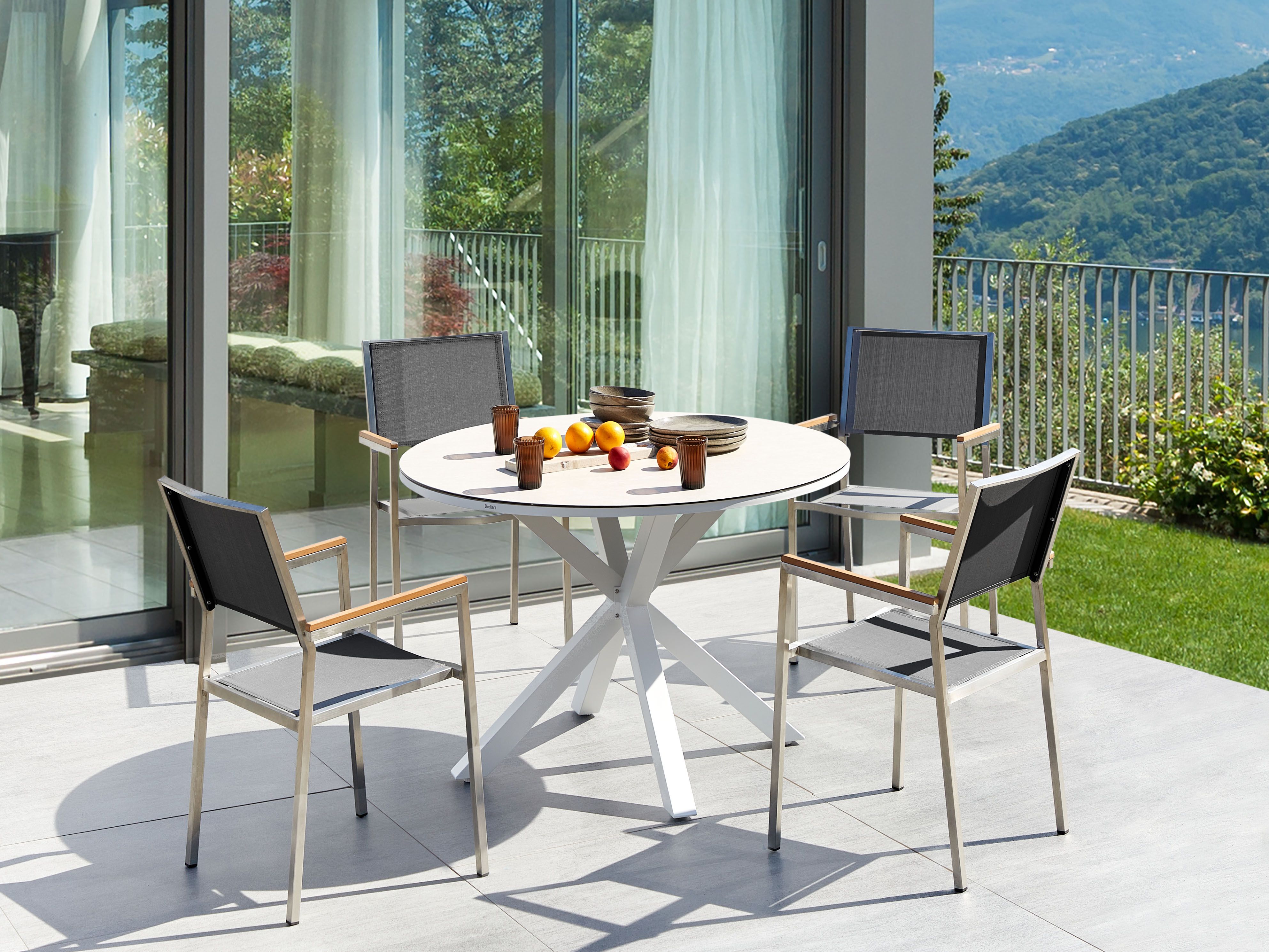 Garden Dining Set 4 Seater MALETTO/GROSSETO Metal Marble Effect Grey/ Beige