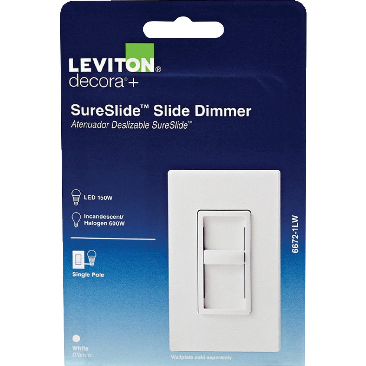 Leviton Decora SureSlide Incandescent/Halogen/LED White Slide Dimmer Switch