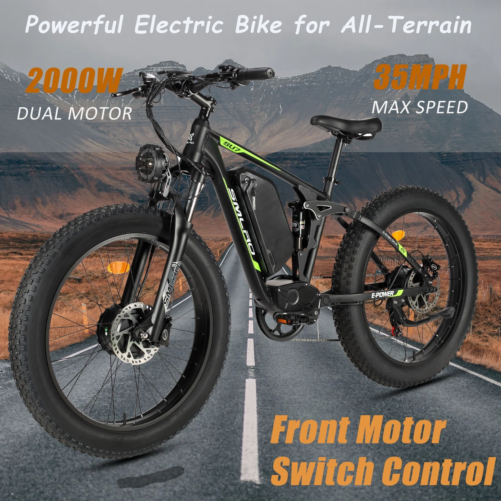 5000w Peak Dual Motor Electric Bike, 26" Fat Tire Shimano 21 Speed 45 MPH Commuter Mtb, 60V 25AH Front Suspension Ebike - Image 23